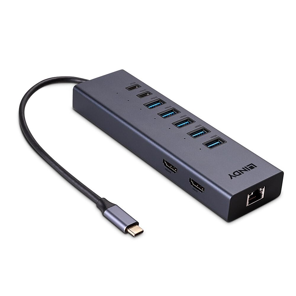 LINDY 43373 DST-Mini Duo, USB C Laptop Mini Docking station 2X 4K HDMI