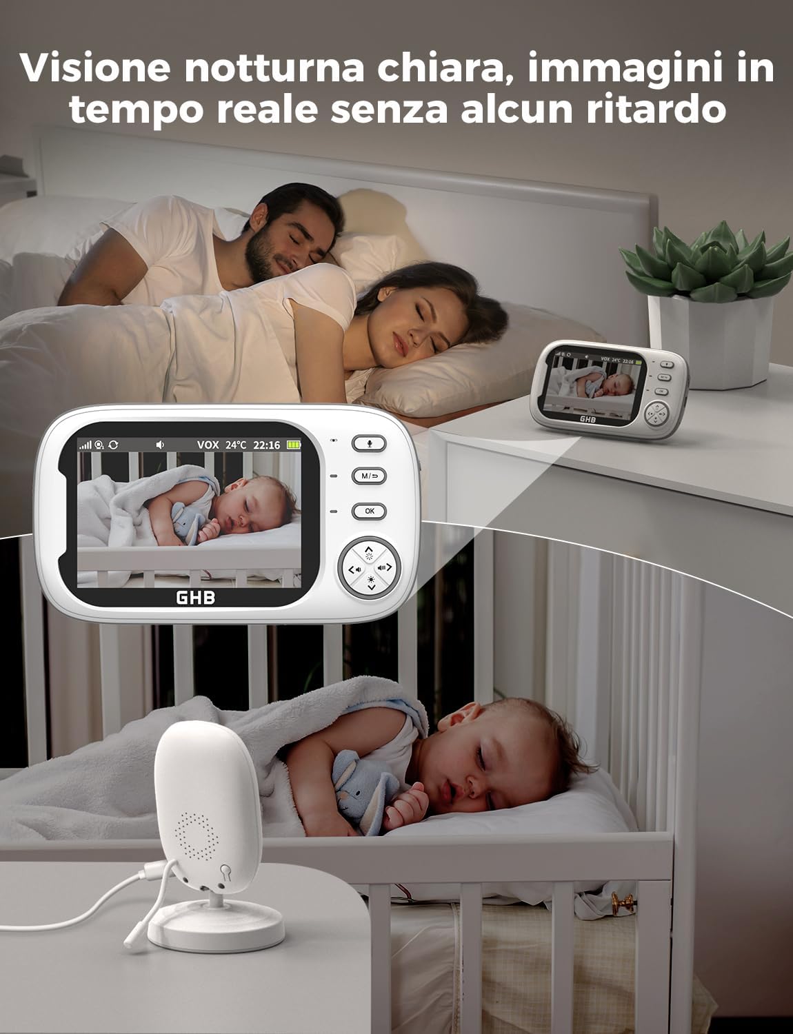 Ghb Baby Monitor Video e Audio 3.5'' 720HD - immagine 4
