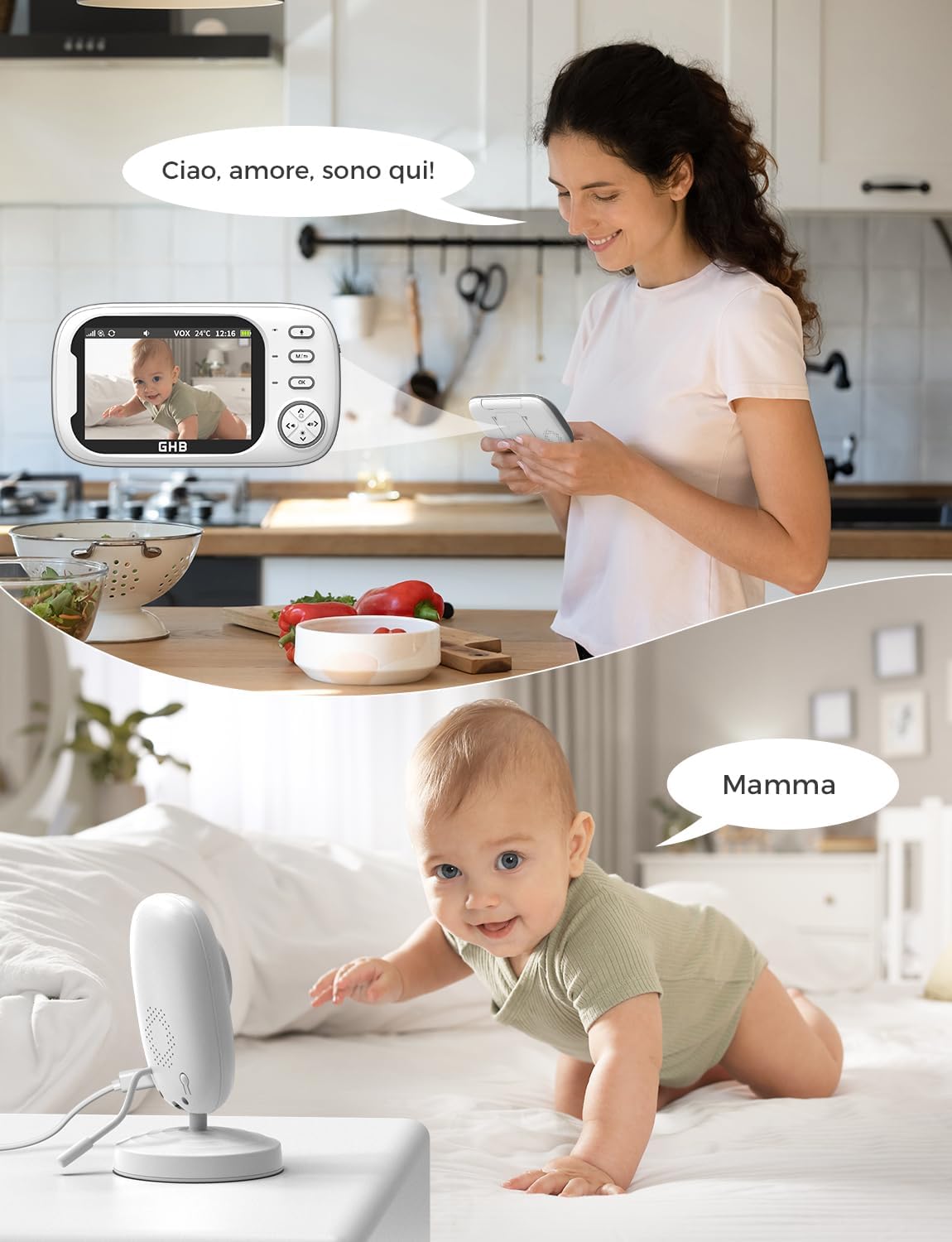 Ghb Baby Monitor Video e Audio 3.5'' 720HD - immagine 5