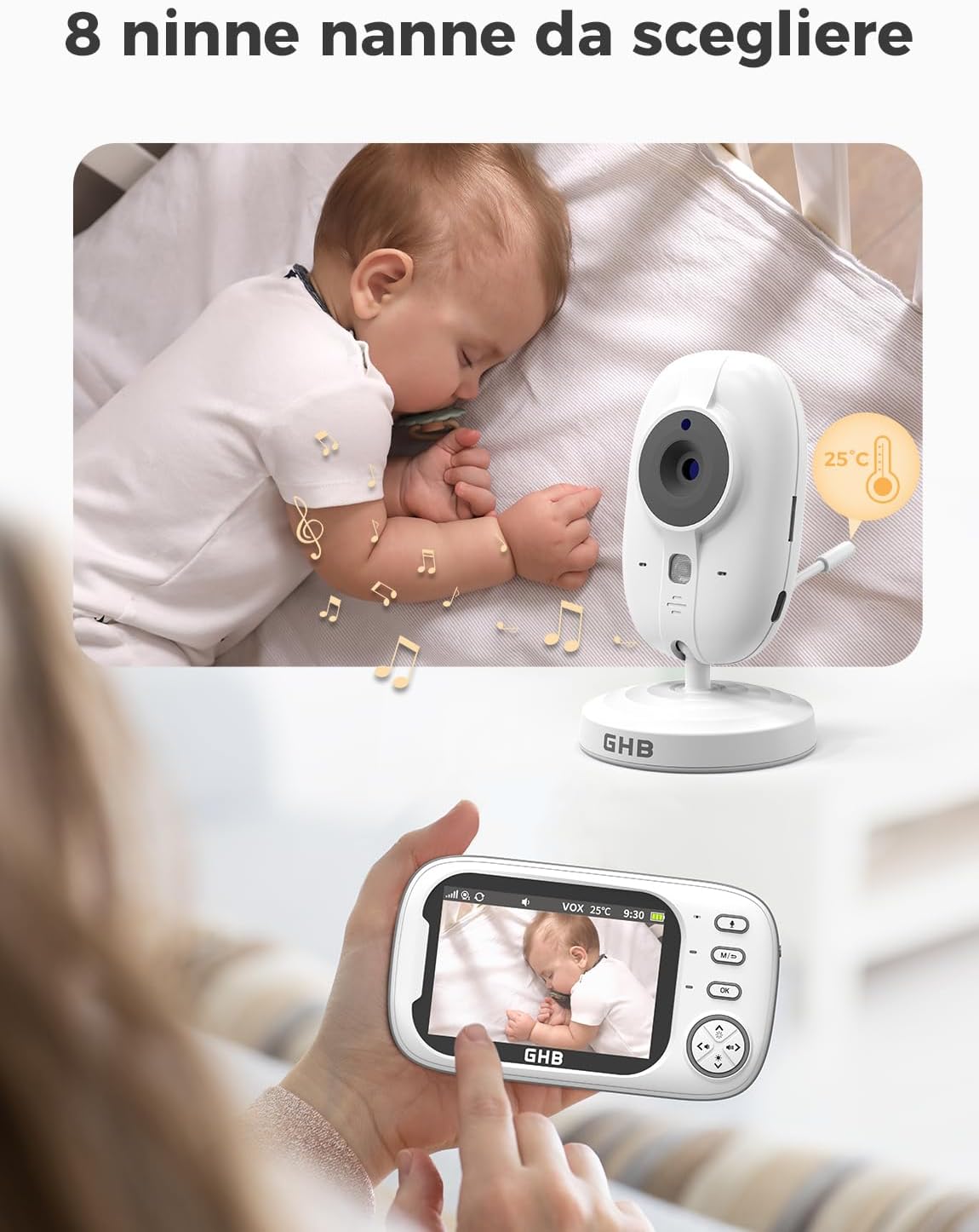 Ghb Baby Monitor Video e Audio 3.5'' 720HD - immagine 7