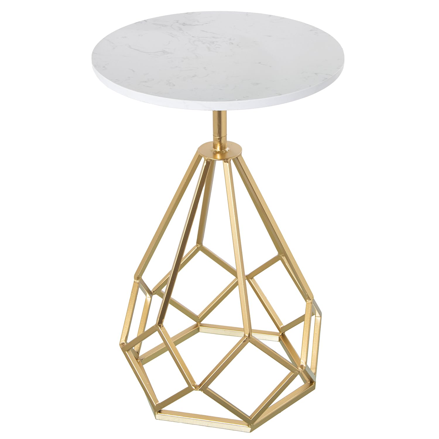 DRW Tavolino Rotondo in Marmo e Metallo Oro 38x59cm, Bianco e Dorato