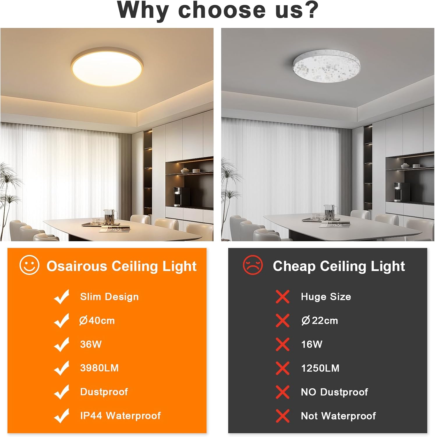 Osairous Plafoniera LED Soffitto Ø40cm 36W - immagine 3