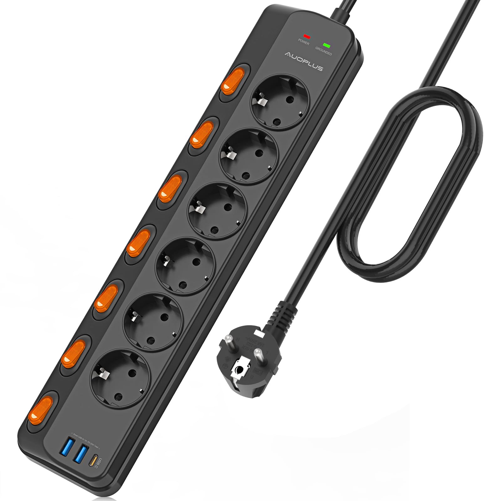 Presa Multipla 6 Prese con USB-A e USB-C PD 20W, Nero