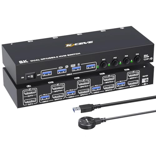 Kceve DP KVM Switch 4 Computer 2 Monitor USB 3.0