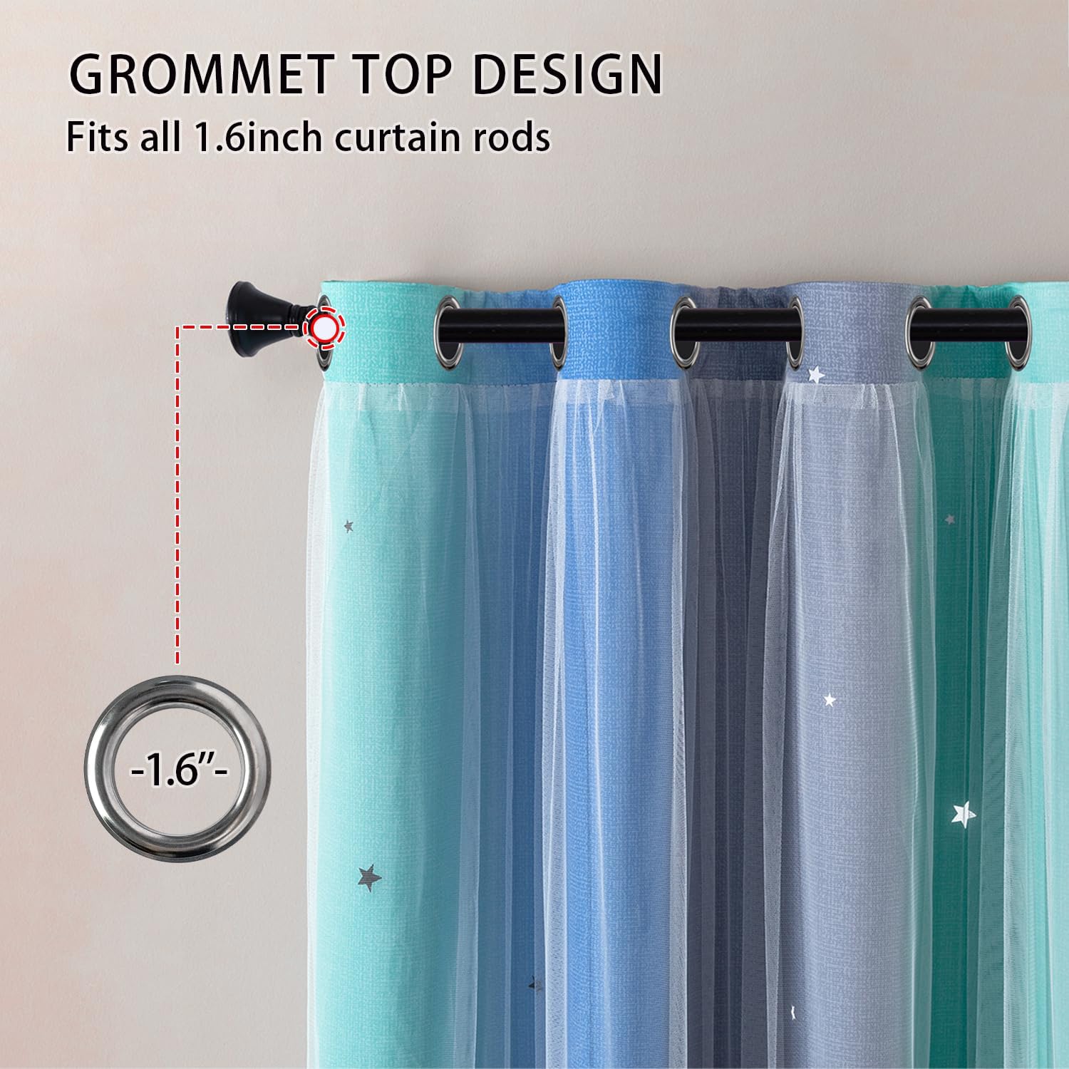 Tende Camera da Letto 213cm, Stella Doppio Strato Arcobaleno - immagine 2