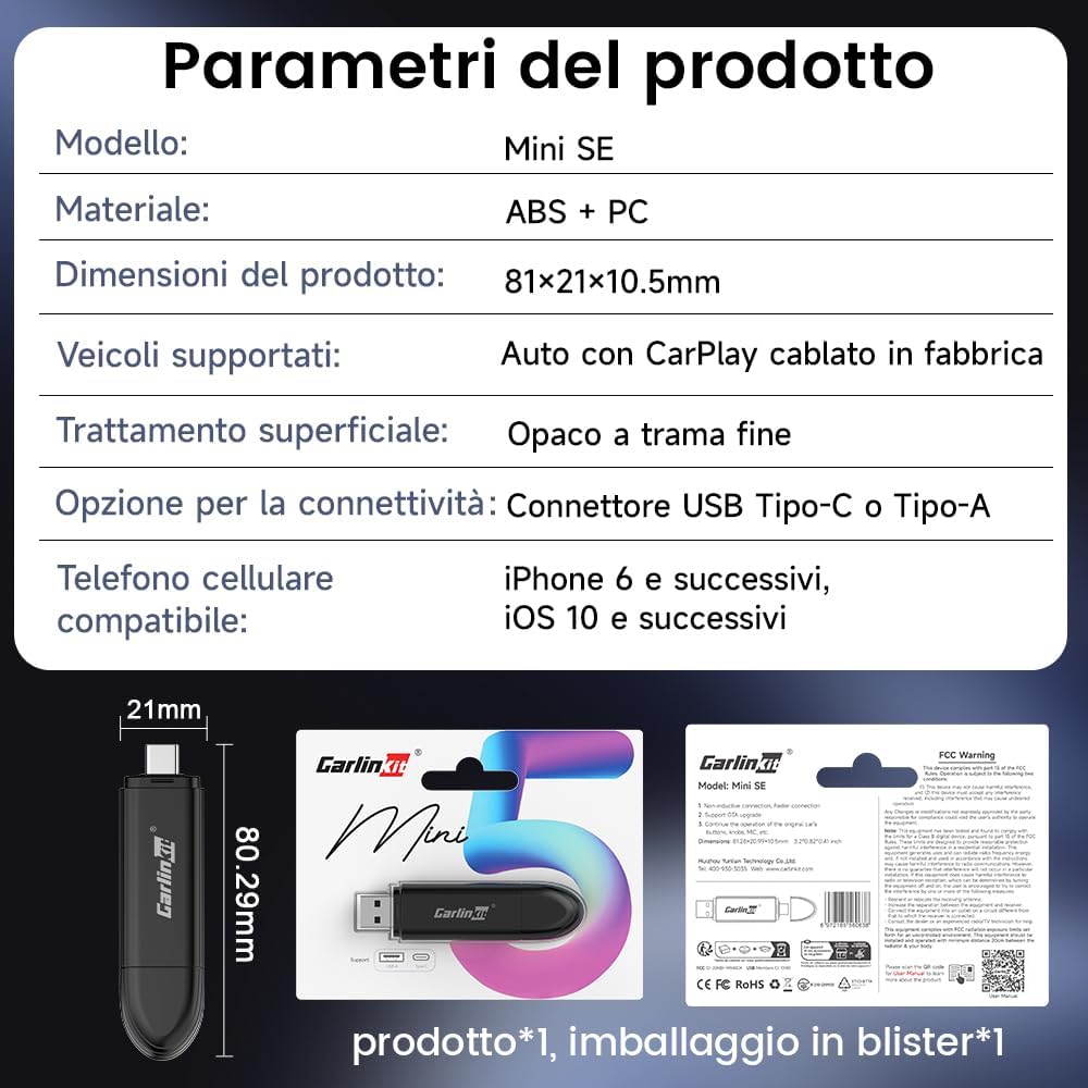 Carlinkit Adattatore Mini SE CarPlay Wireless - immagine 8