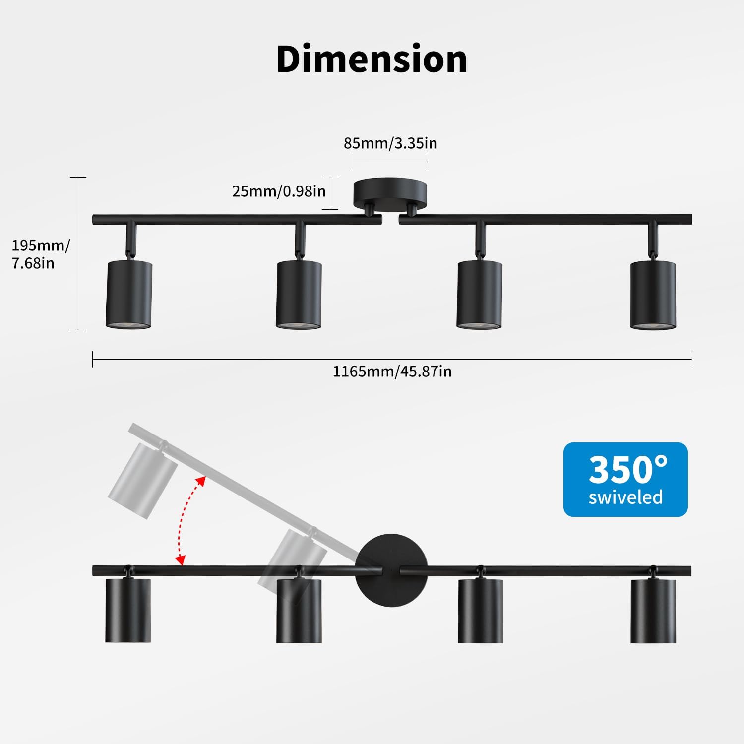 Lvwit Faretti LED da Soffitto Orientabili Nero - 4 Luci - immagine 4