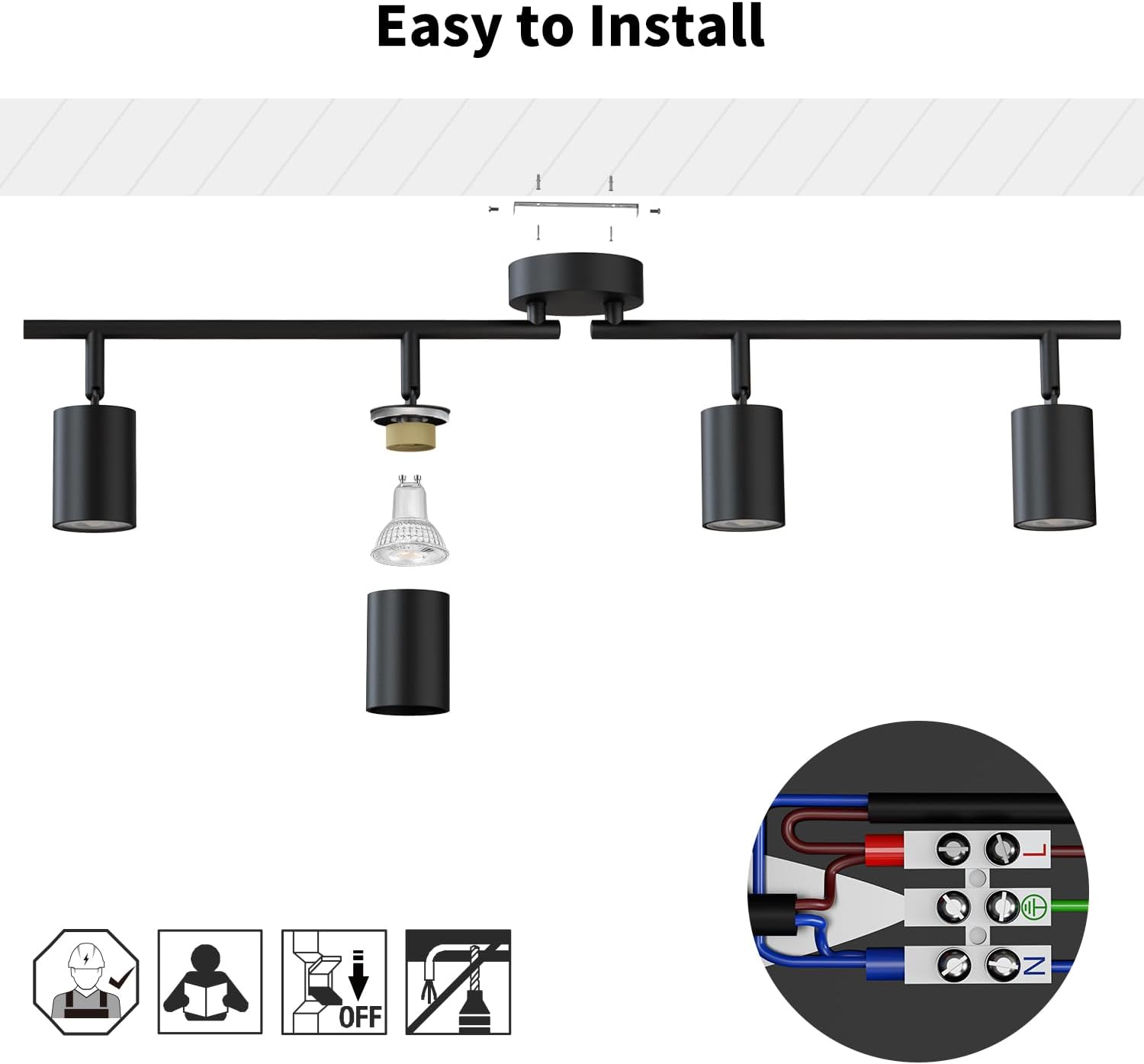 Lvwit Faretti LED da Soffitto Orientabili Nero - 4 Luci - immagine 7
