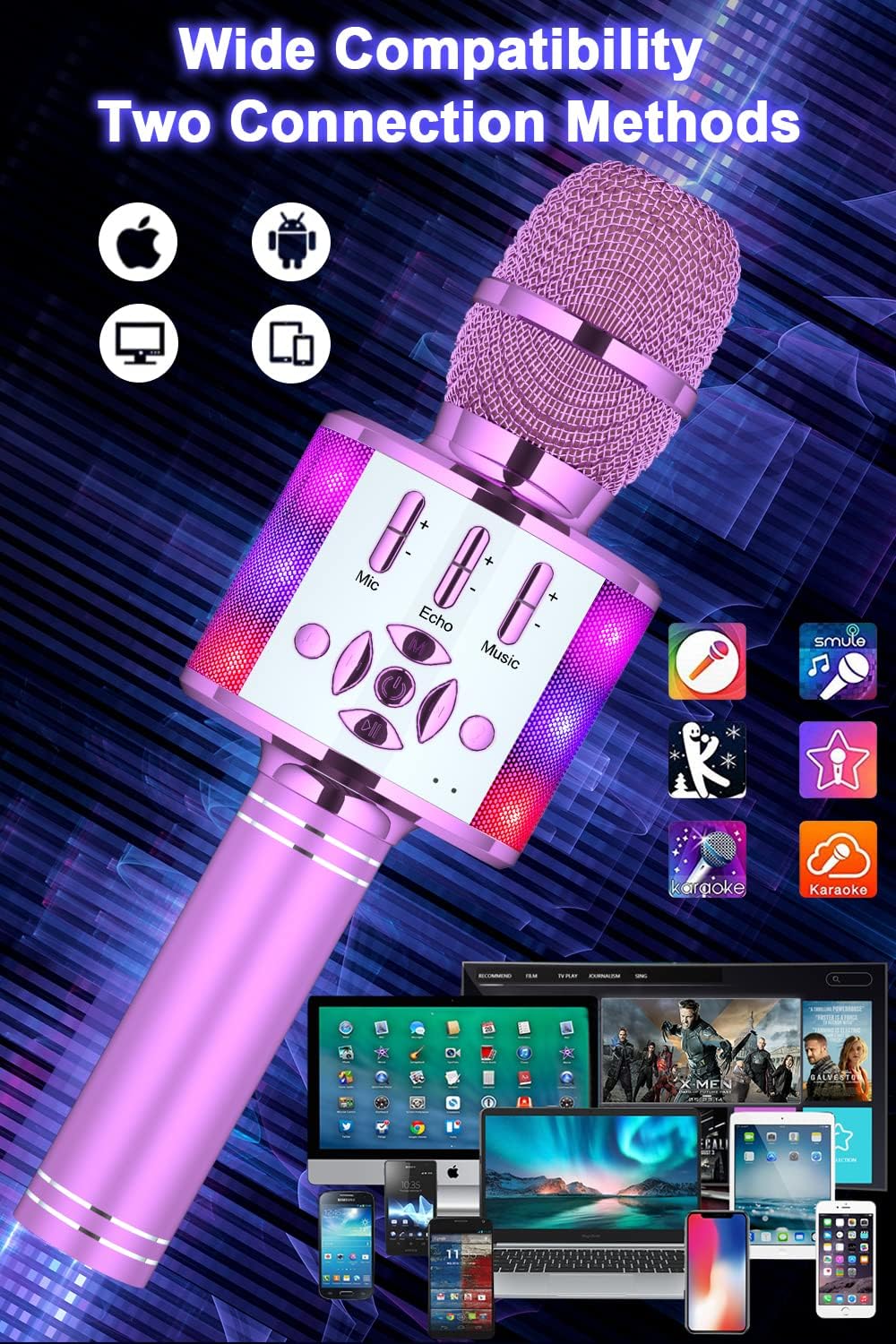 Bonaok Microfono Bluetooth Karaoke Portatile, Viola - immagine 5