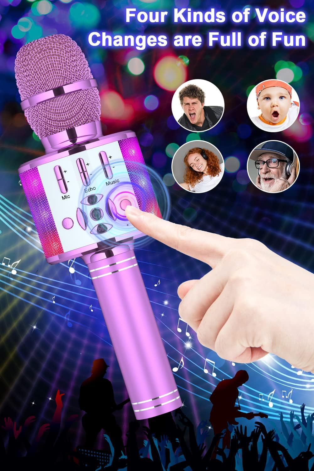 Bonaok Microfono Bluetooth Karaoke Portatile, Viola - immagine 6