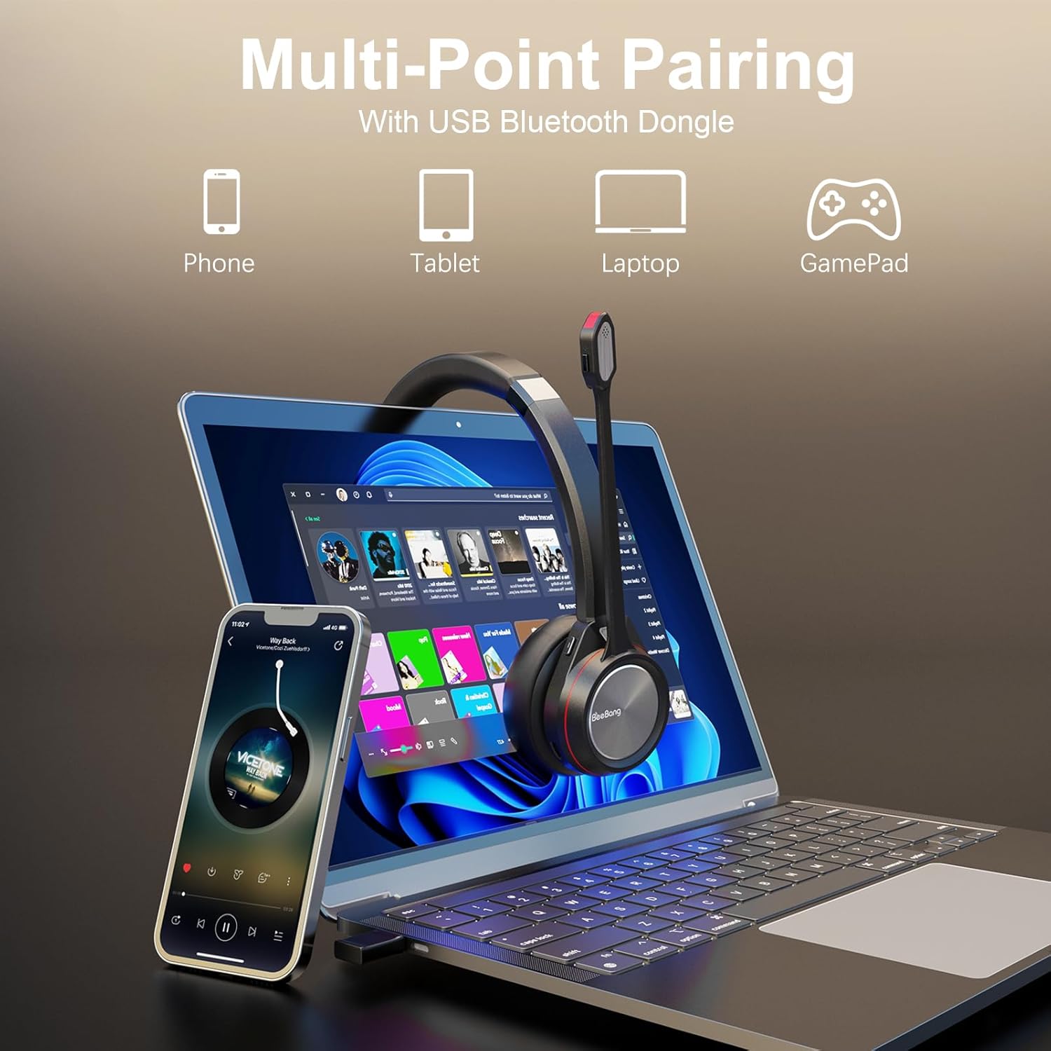 Cuffie Bluetooth con Microfono Noise Canceling - immagine 5