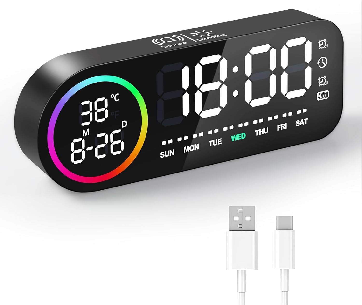 Diboniur Sveglia Digitale da Comodino con 2 Allarmi - immagine 1