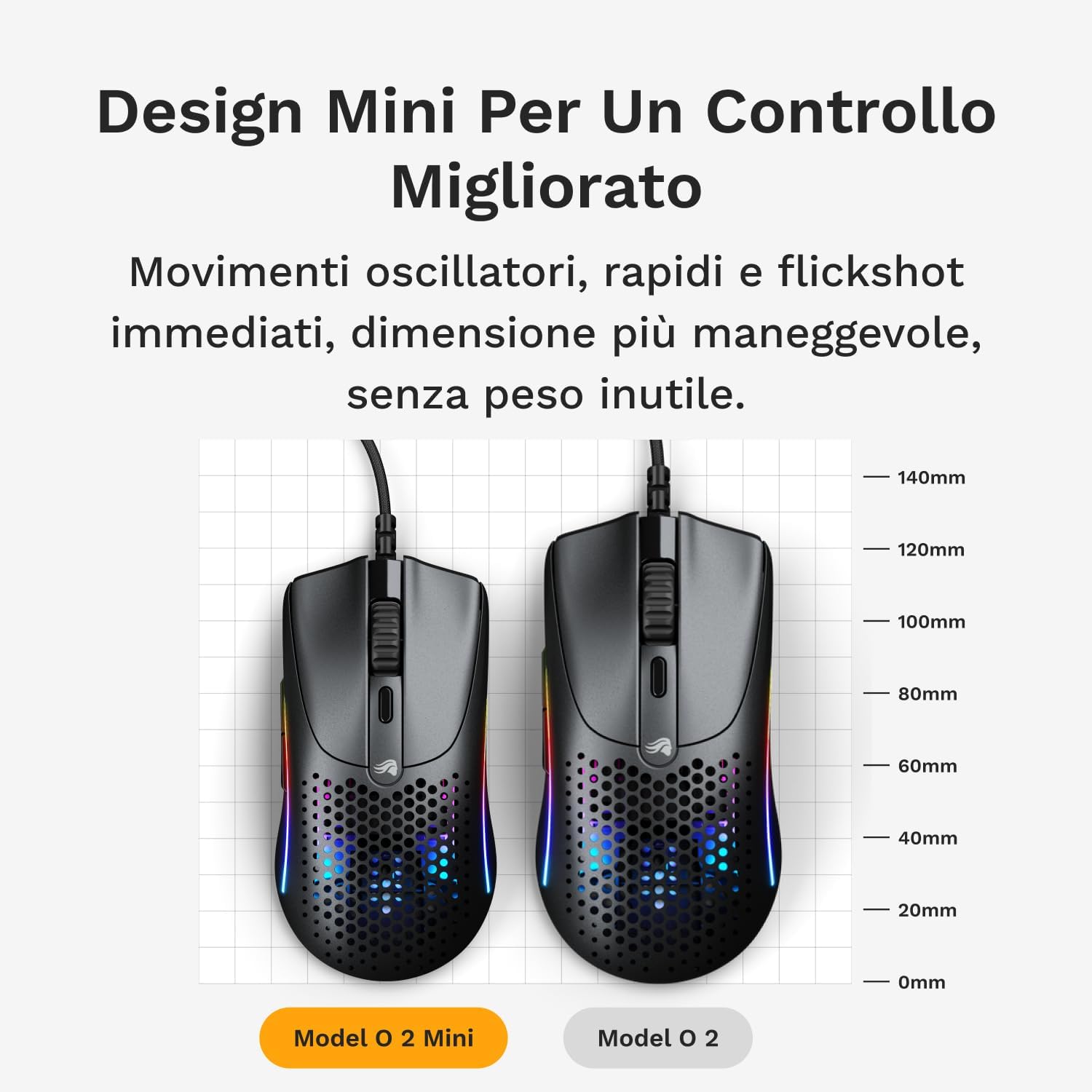 Glorious Model O 2 Mini Mouse Gaming Cablato, Nero - immagine 4