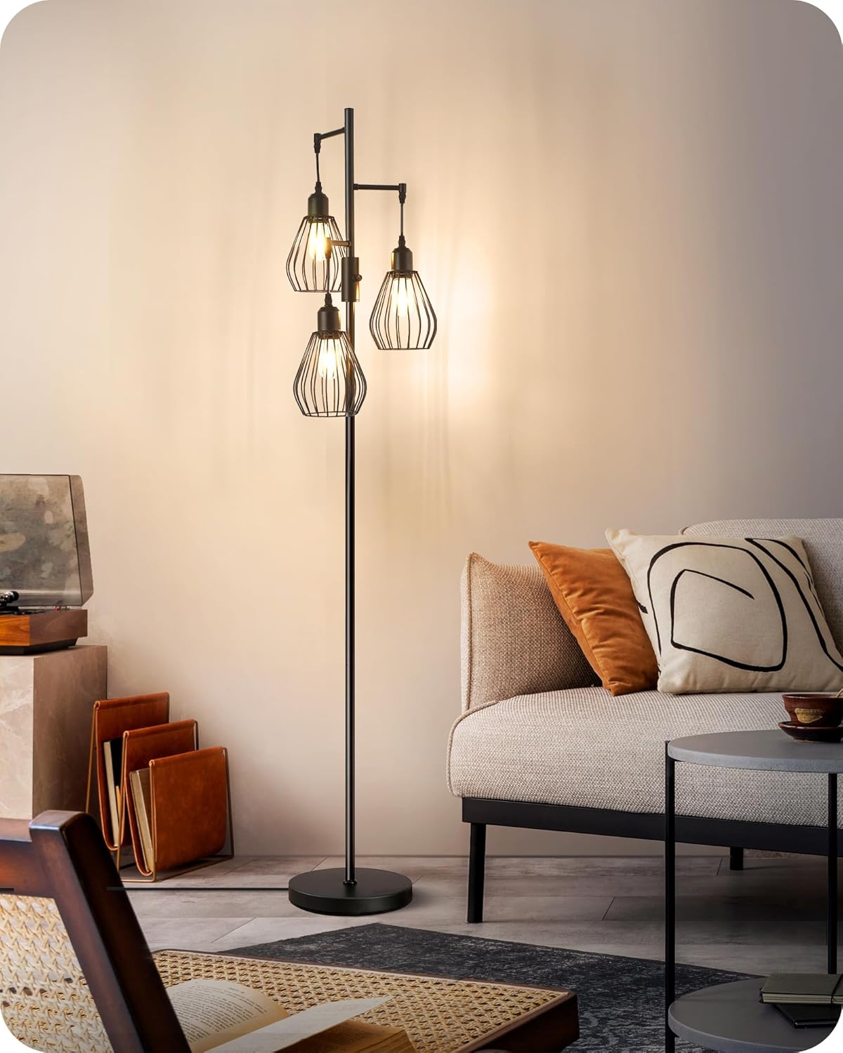 EDISHINE Lampada da Terra Industriale 3 LED E27, 166cm - immagine 6