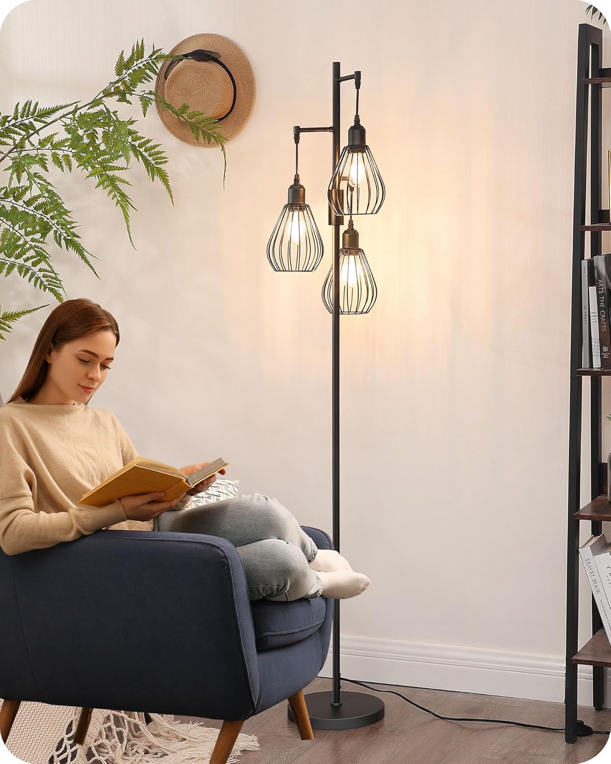 EDISHINE Lampada da Terra Industriale 3 LED E27, 166cm - immagine 7