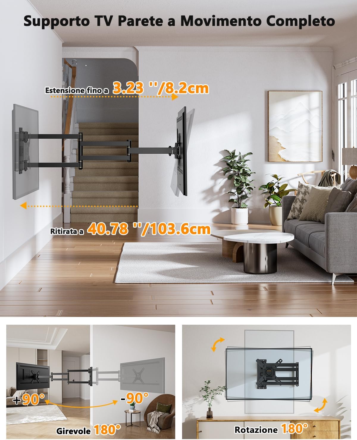 Whyfone Supporto TV Parete Braccio Extra Lungo 1036mm - immagine 4