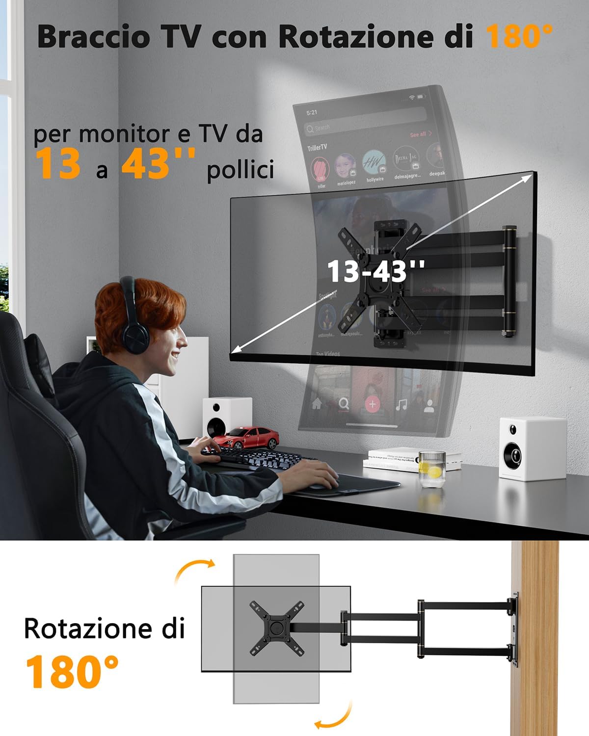 Whyfone Supporto TV Parete Braccio Extra Lungo 1036mm - immagine 6