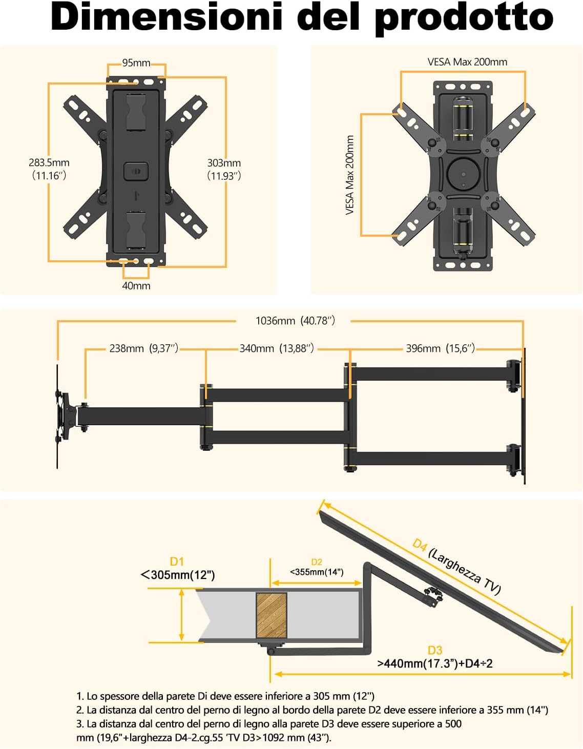 Whyfone Supporto TV Parete Braccio Extra Lungo 1036mm - immagine 8