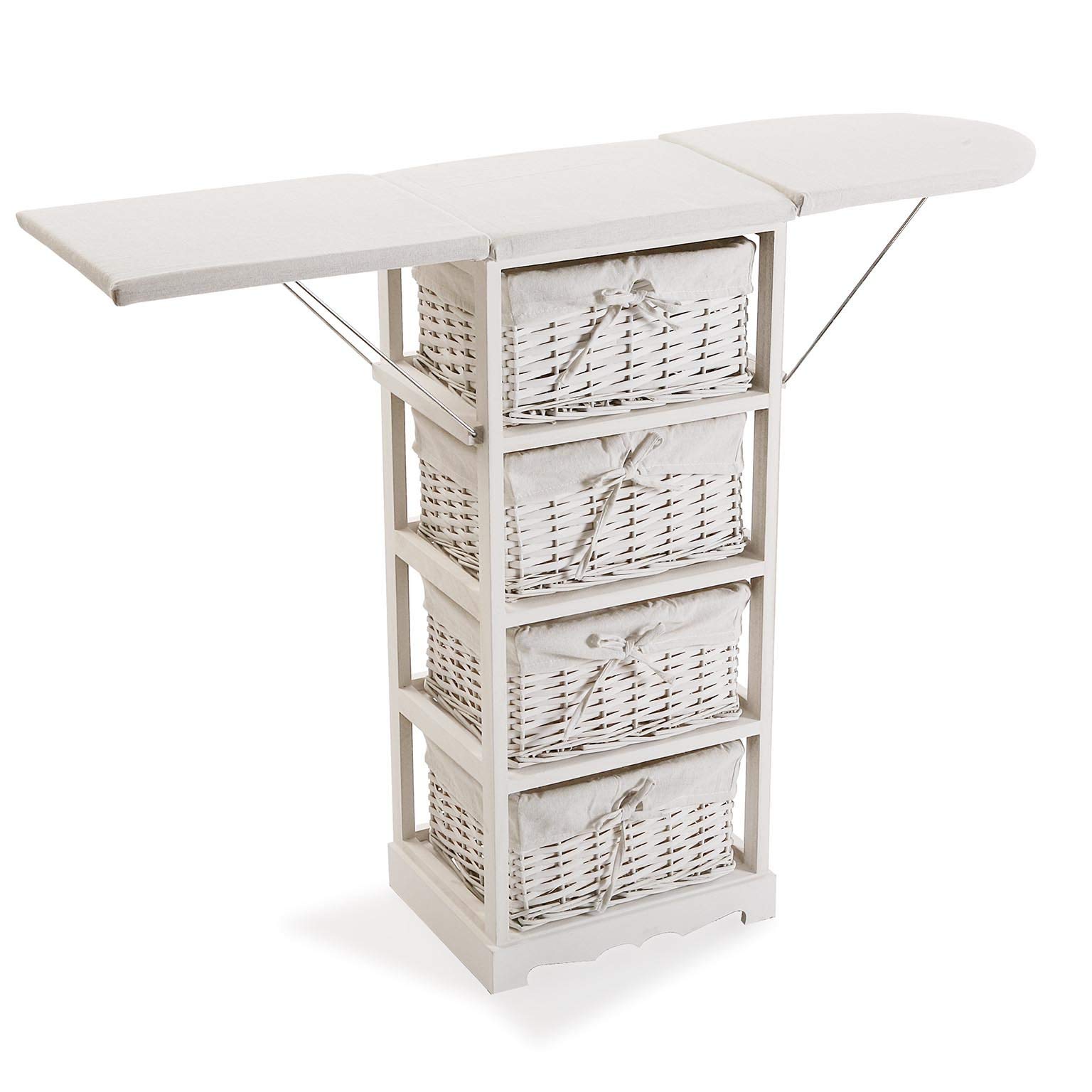 DRW Mobile ferro da stiro bianco con cesti 85x30x110 cm