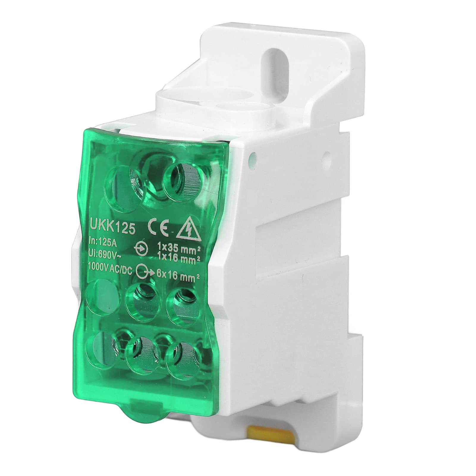 Morsettiera Distribuzione 125A, UKK-125A 690V Scatola di Distribuzione Morsettiera su Guida DIN Scatola di Giunzione di Alimentazione Universale, Dispositivo di Protezione del Microcomputer (Verde)