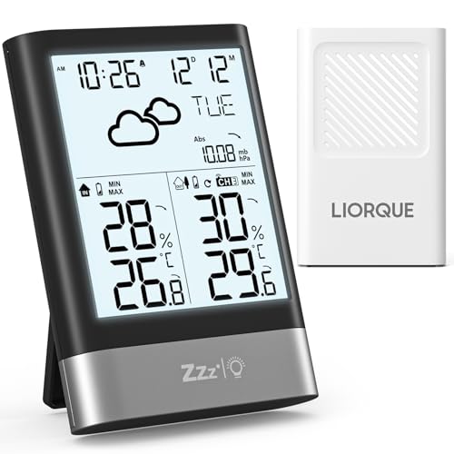 Liorque Stazione Meteo Wireless con Sensore Esterno, Nero