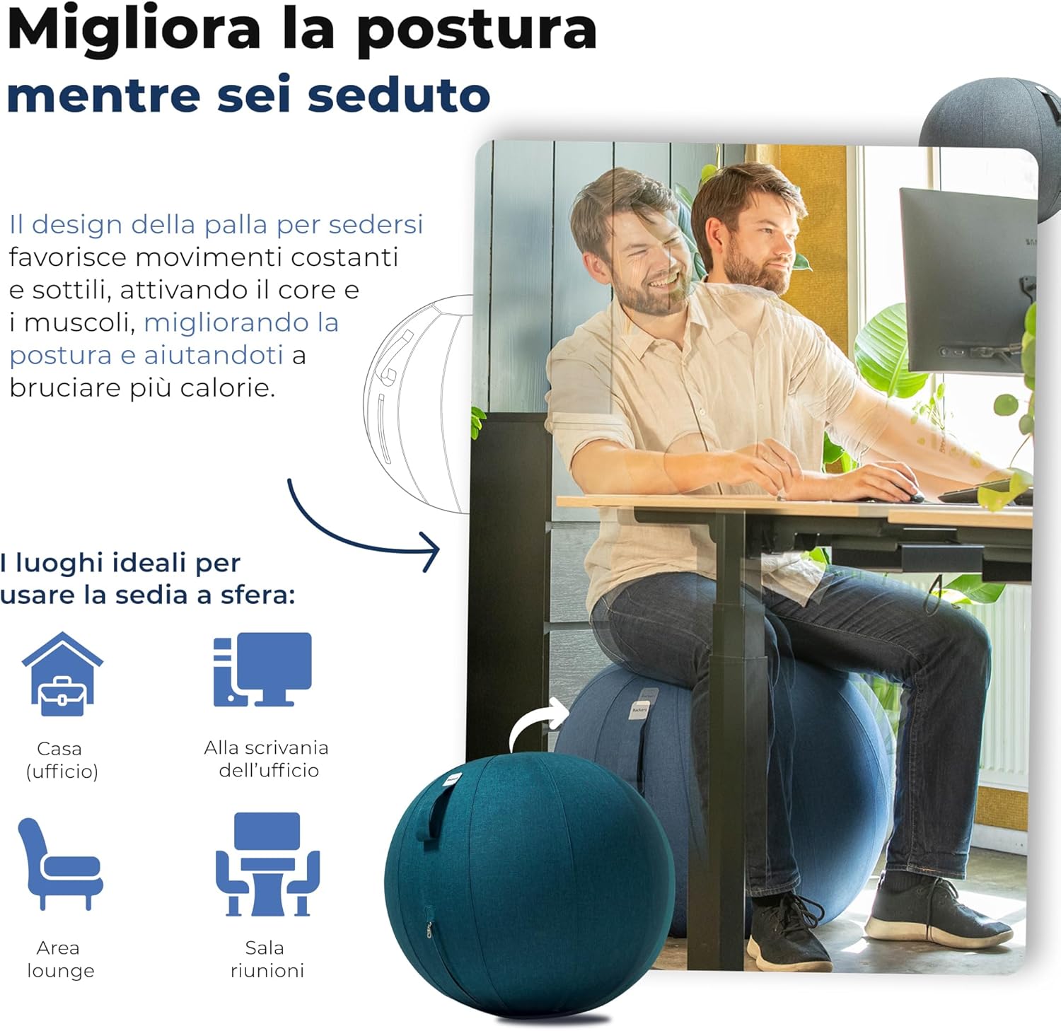 Backerz Palla da Seduta 65cm per Ufficio e Casa - immagine 5