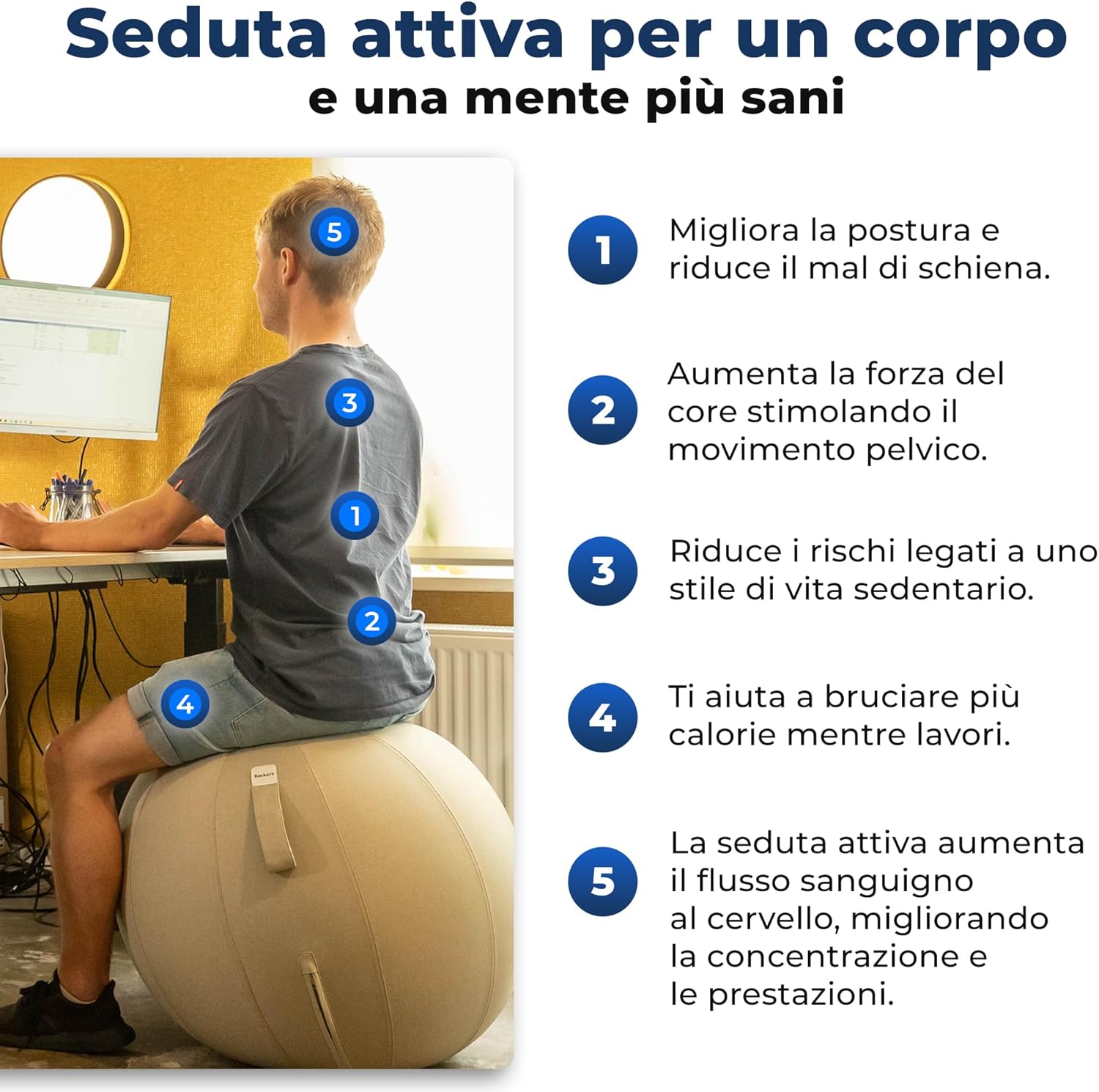 Backerz Palla da Seduta 65cm per Ufficio e Casa - immagine 6