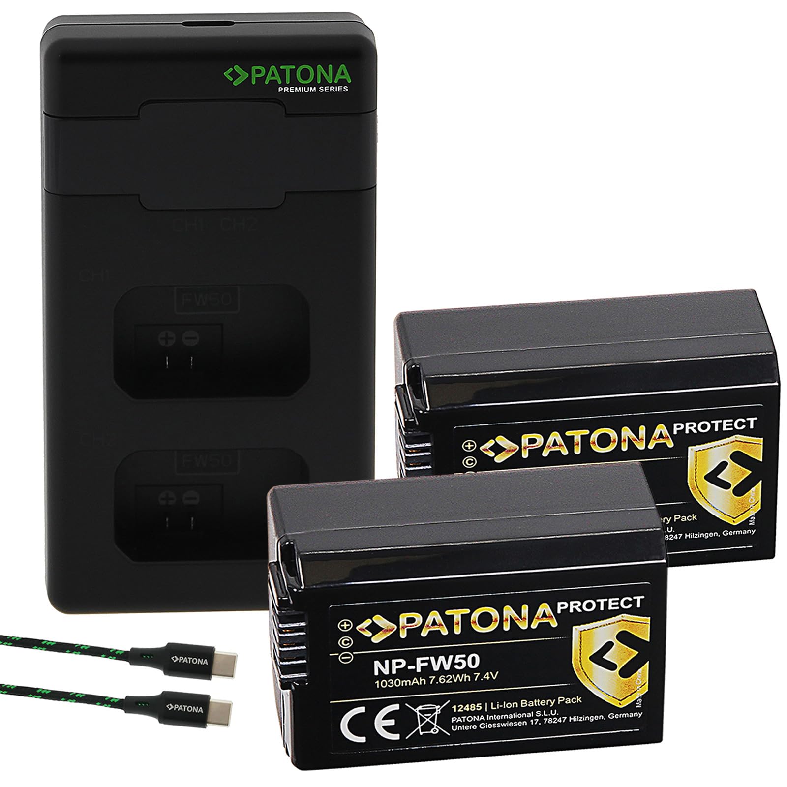 Patona 2x Protect V1 Batteria NP-FW50 con Caricatore PD