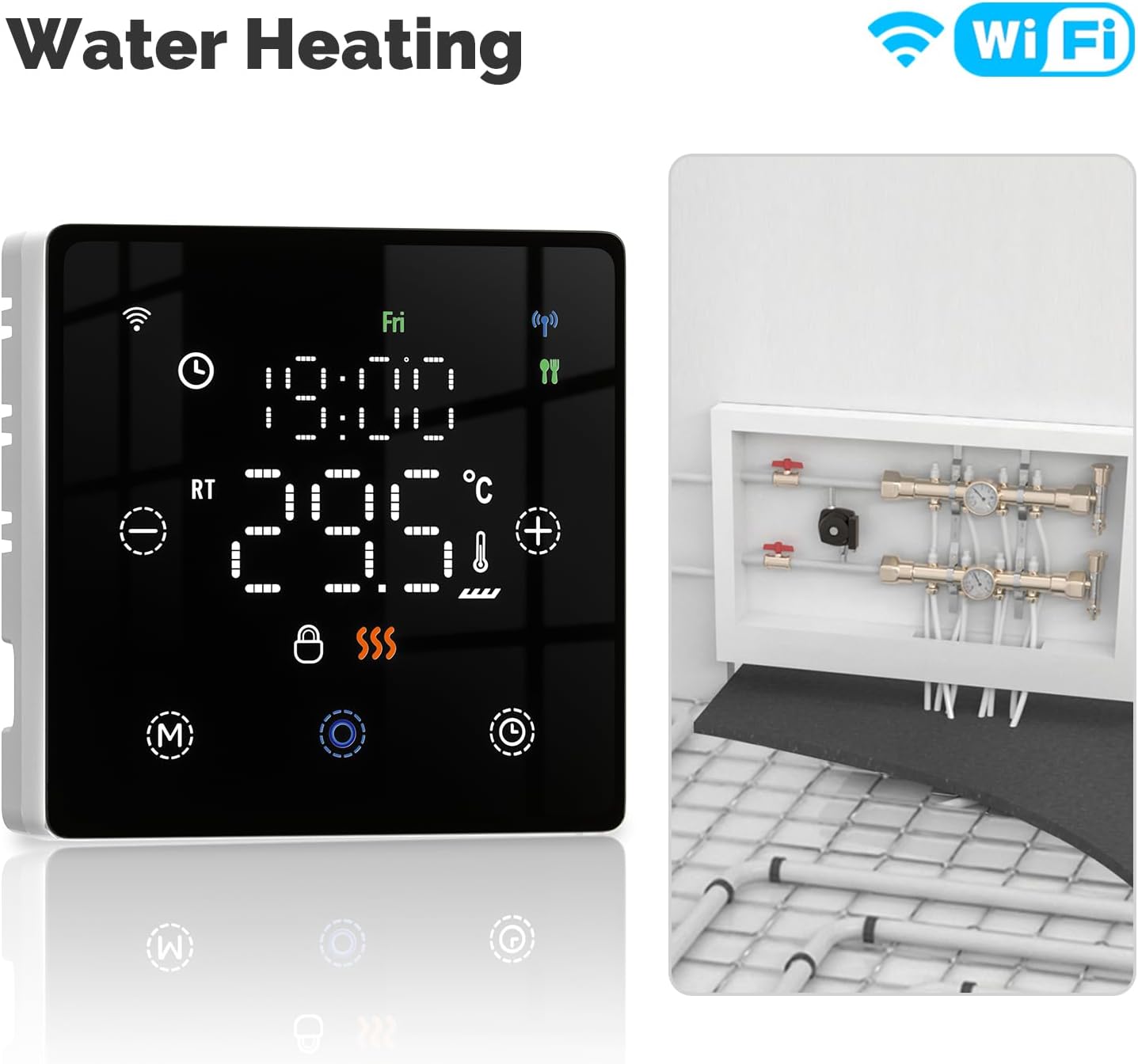 Termostato WiFi Smart a Batterie per Caldaia a Gas, Nero - immagine 3