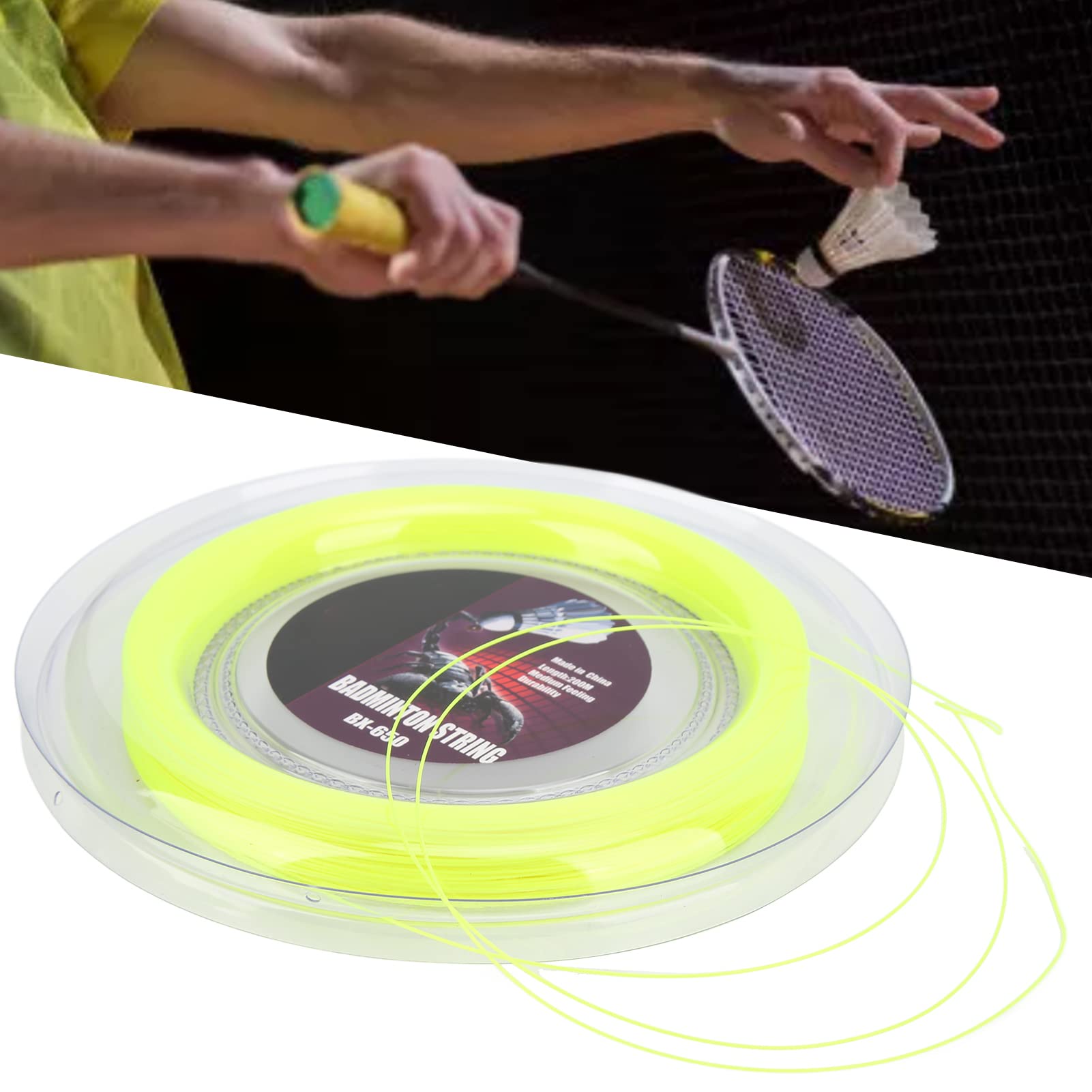 Tyenaza Corda per Racchetta da Badminton, Alta flessibilità Corda da Badminton 0,72 mm 200 m Bobina di Filo per Racchetta per Allenamento Quotidiano Amatoriale Giallo Fluorescente