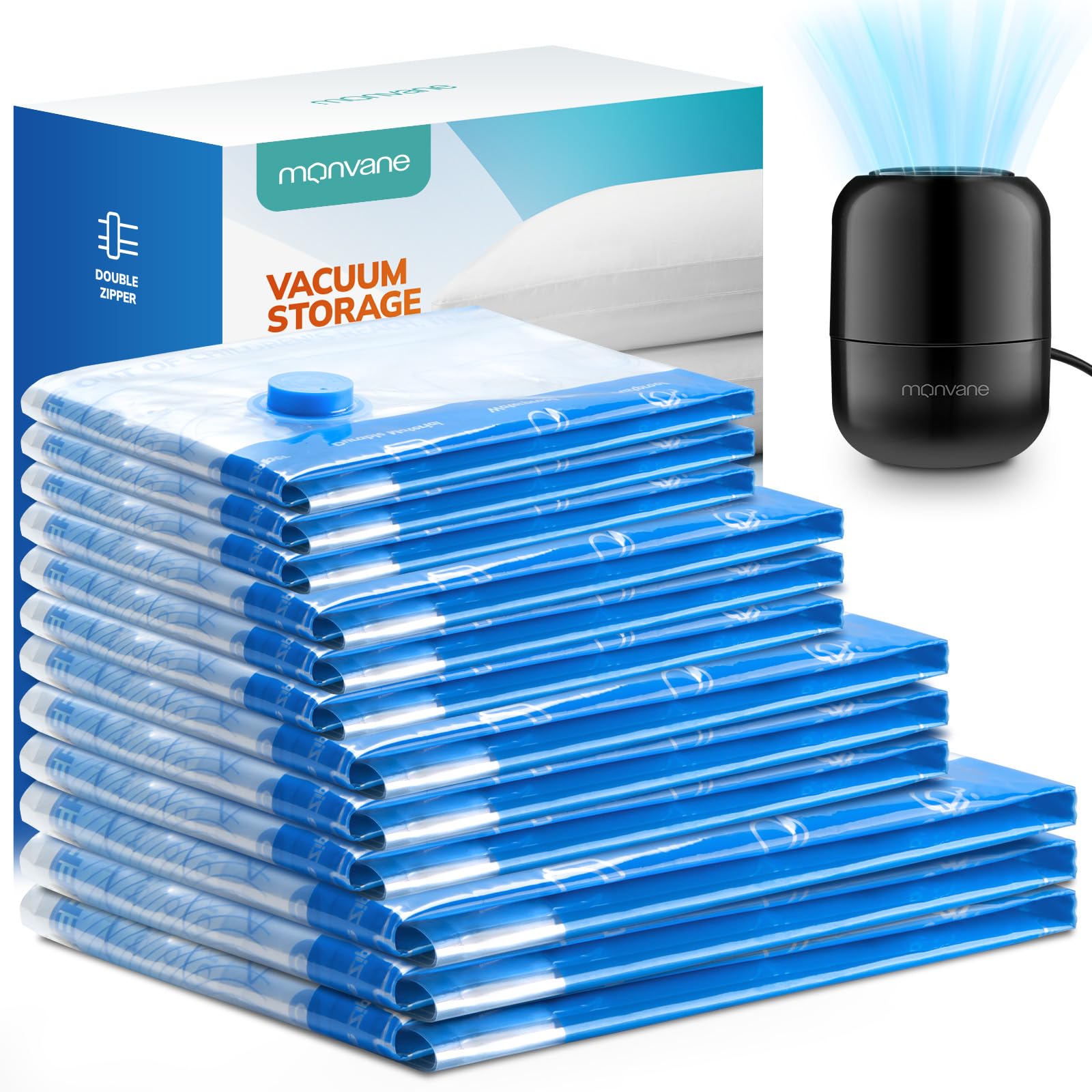 Monvane Sacchetti Sottovuoto e Pompa Elettrica - 12 Pezzi