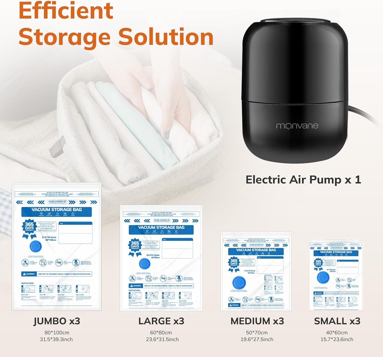 Monvane Sacchetti Sottovuoto e Pompa Elettrica - 12 Pezzi - immagine 2