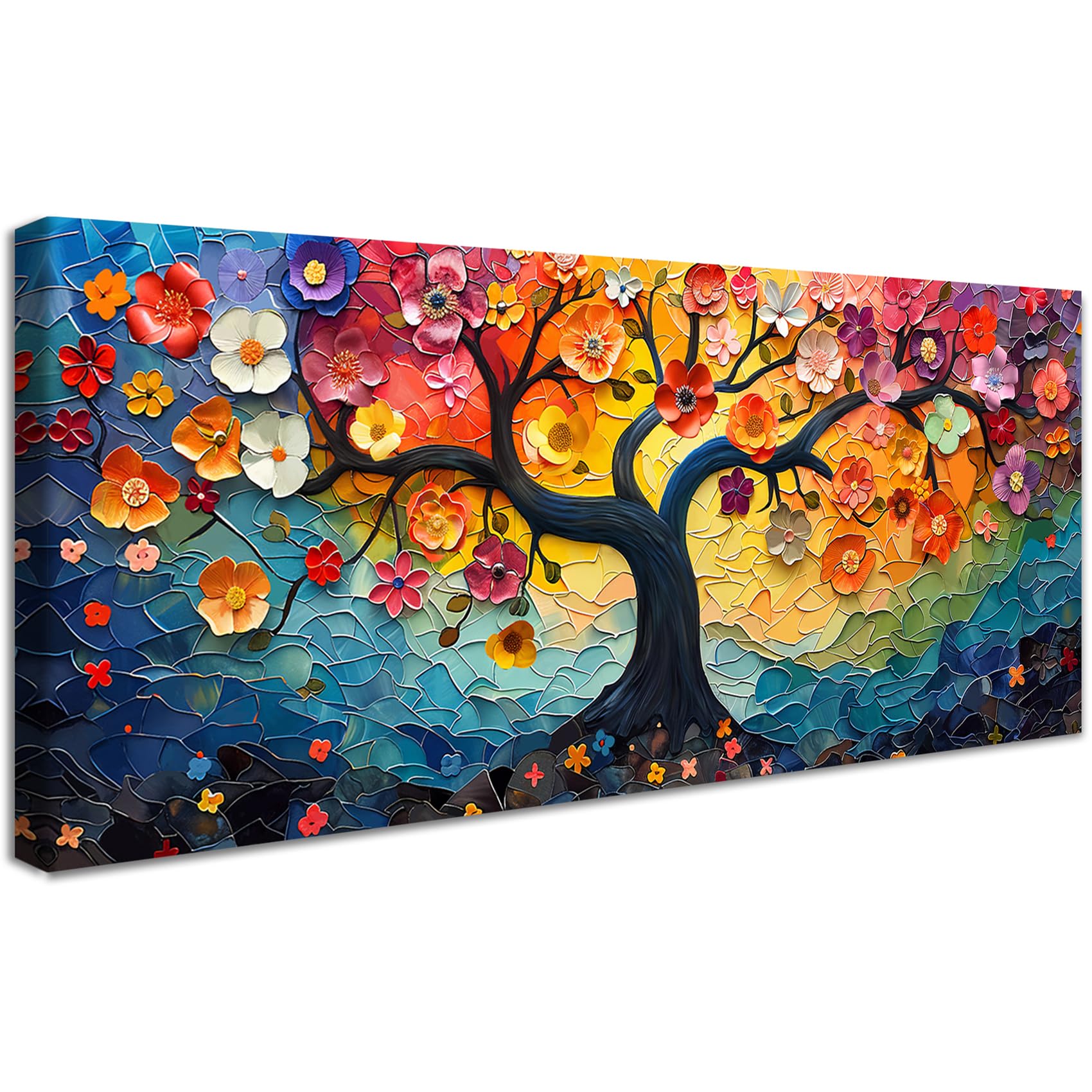 Albero della Vita Colorato Hippie - Stampa su Tela 50x120cm