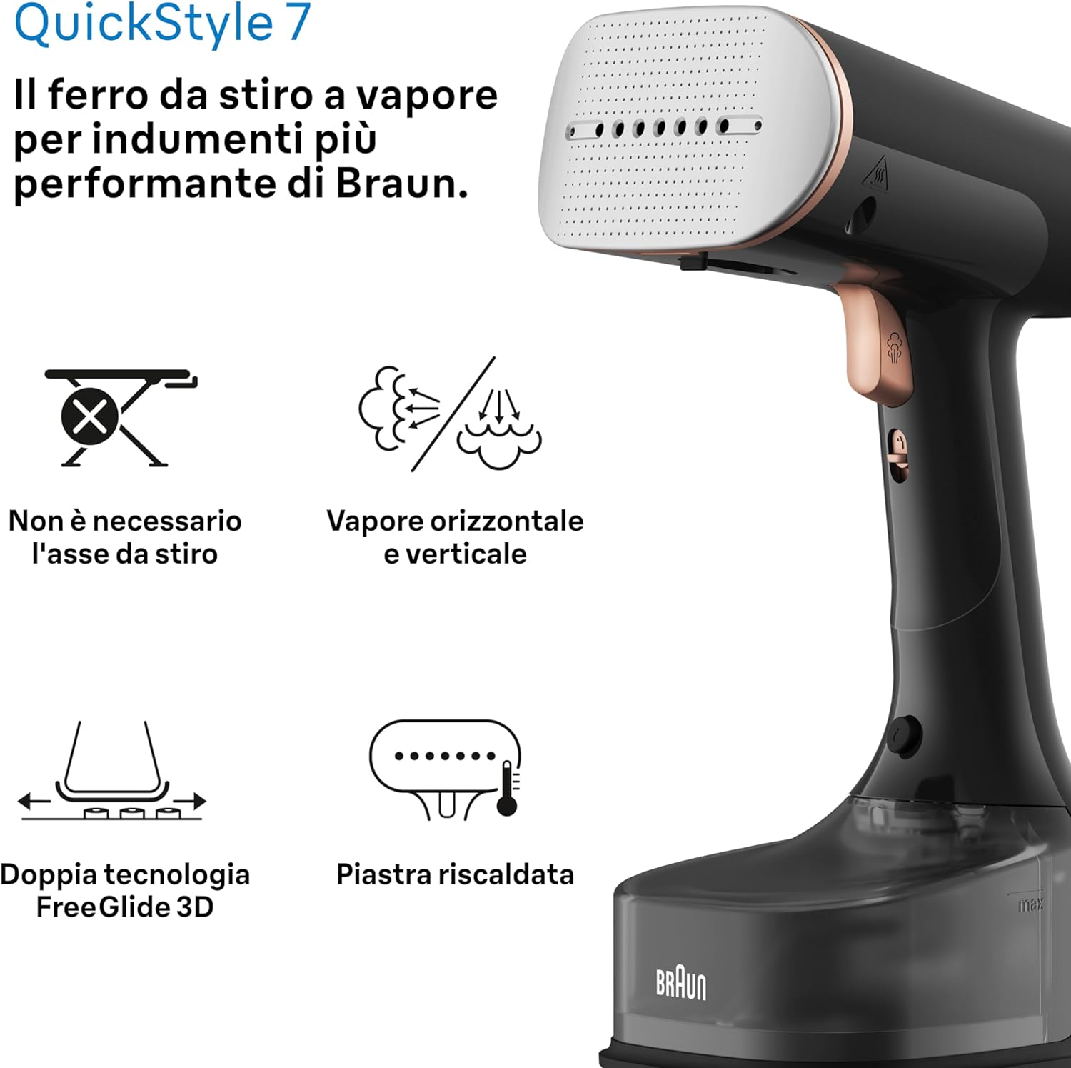 Braun QuickStyle 7 GS7077BK - Stiratore Verticale 1600W, Nero - immagine 4