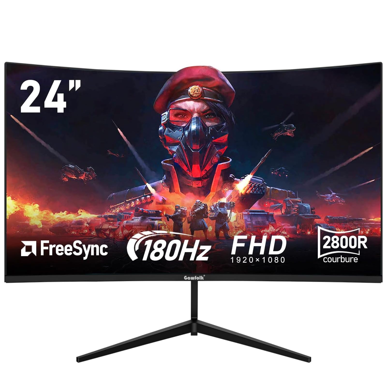 Gawfolk - Monitor Gaming Curvo 24" 180Hz 1ms, Nero