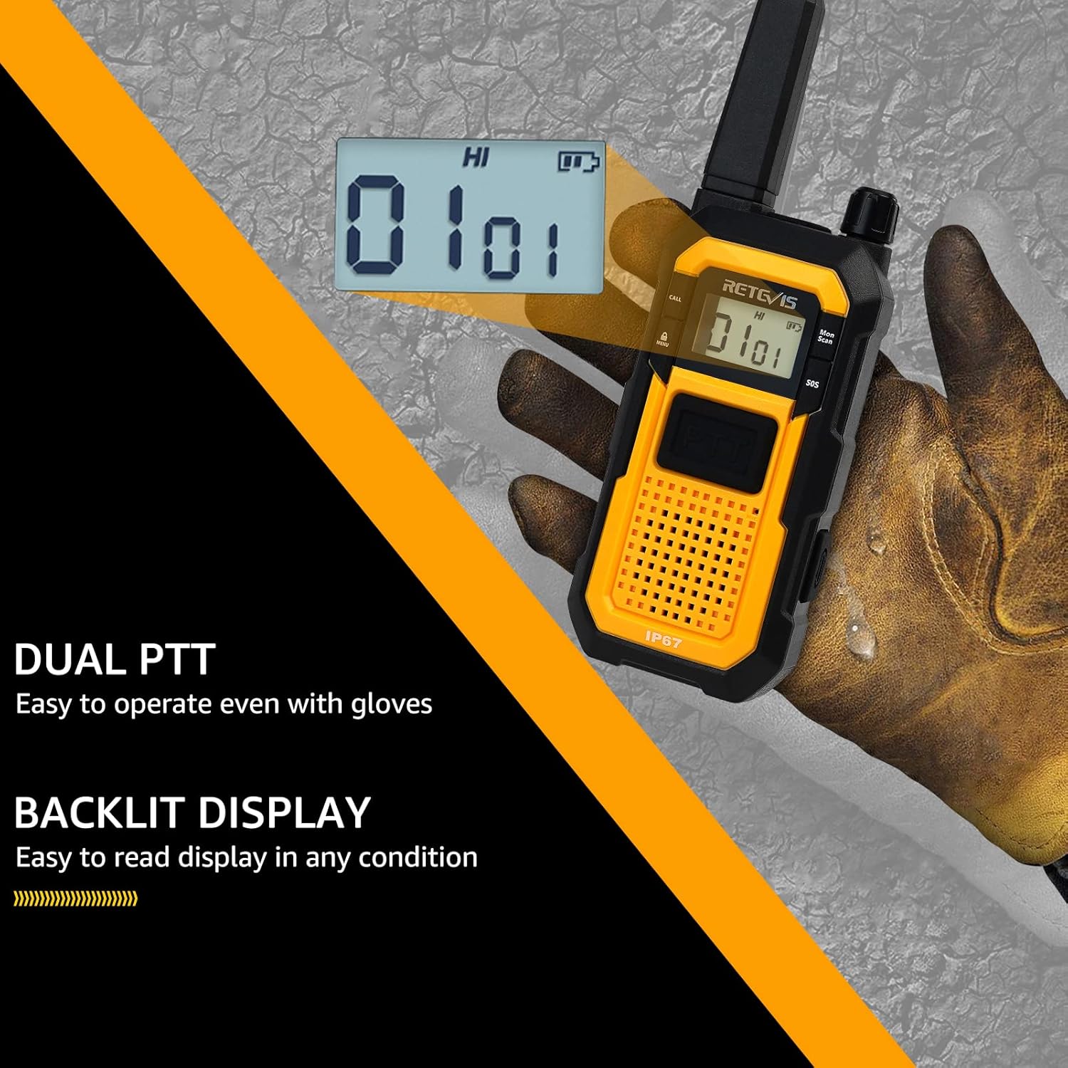 Retevis RB648 Walkie Talkie Robusto IP67 (4 Pezzi, Giallo) - immagine 8