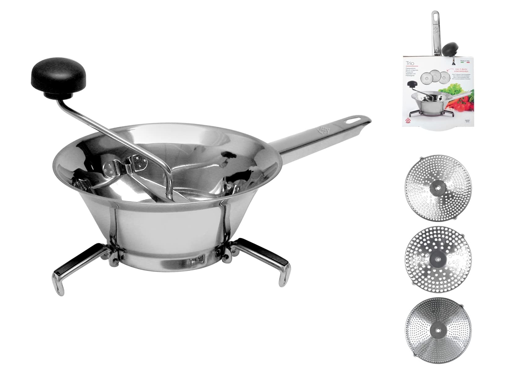 Home Trio Passaverdura con 3 Dischi, Acciaio Inox, 20 cm