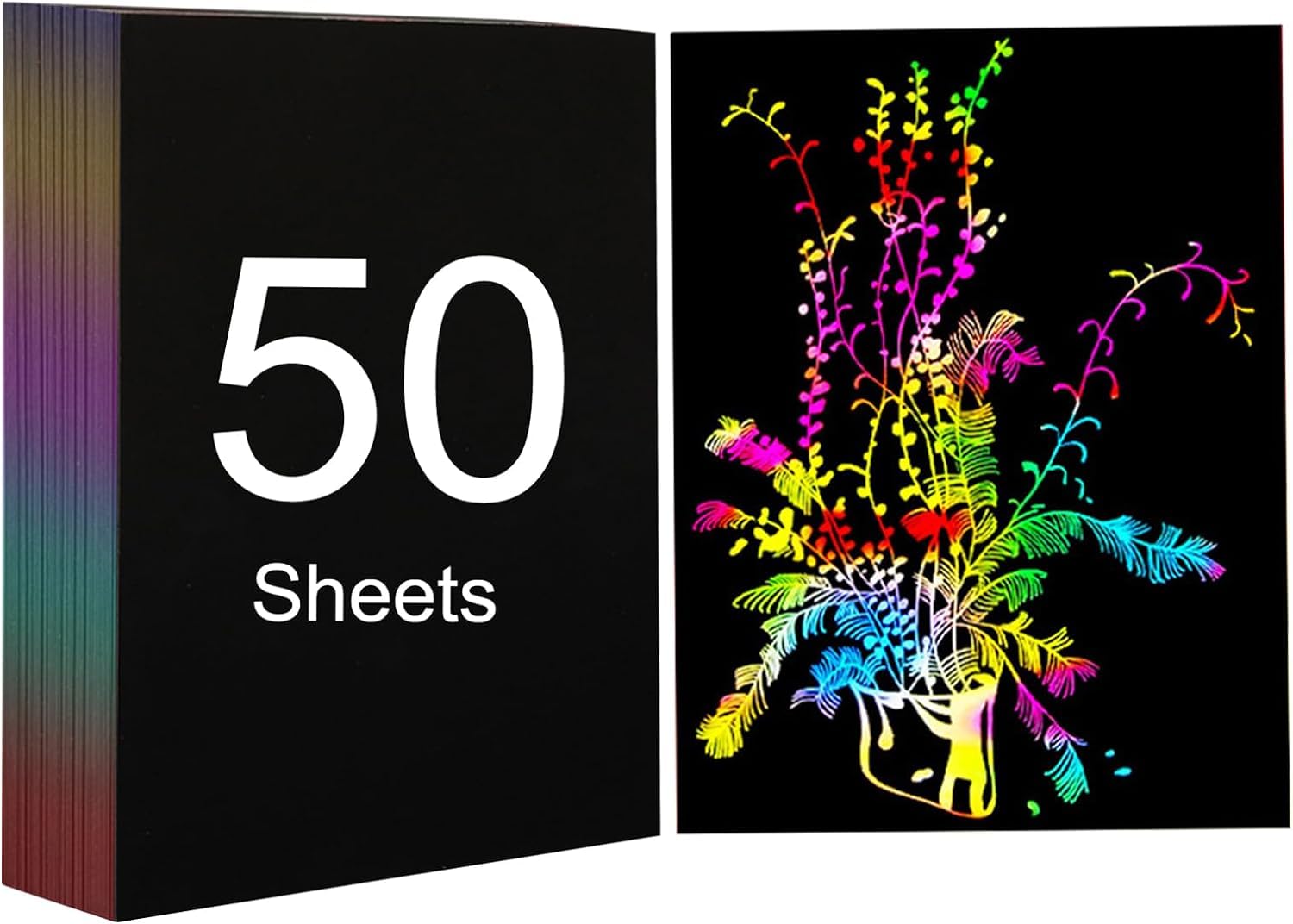 Sketch Art Paper A4 per Bambini, Scratch Carta Regalo di Incisione Laser, Arcobaleno 50 Fogli per Disegno Fai da Te, Natale Compleanno Halloween