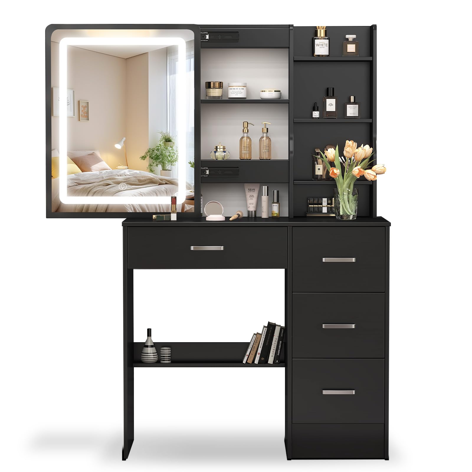 Toeletta da Trucco con Specchio Scorrevole e Luci LED