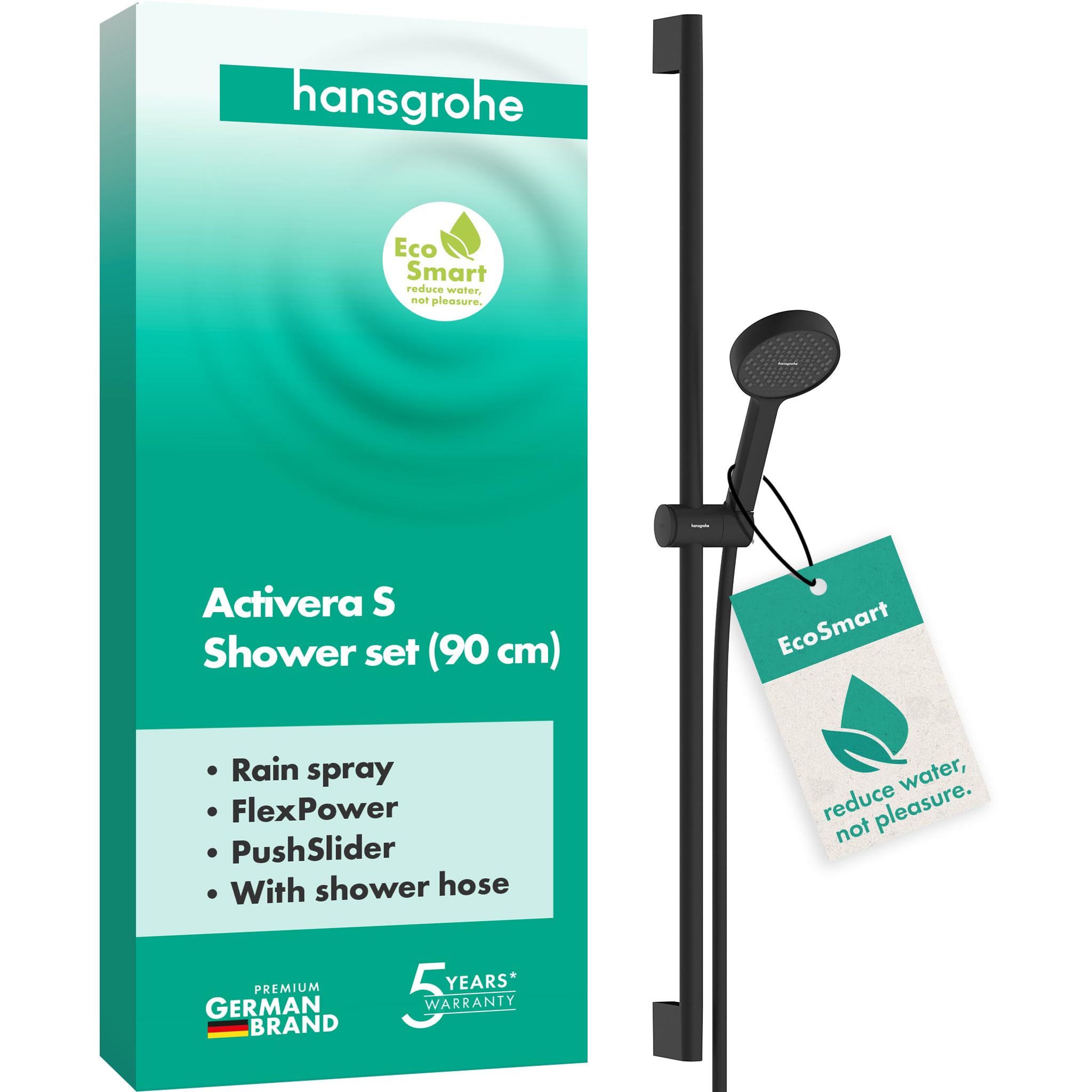hansgrohe 28042670 Set Doccia, Nero Opaco, Duschstange 0,90 m