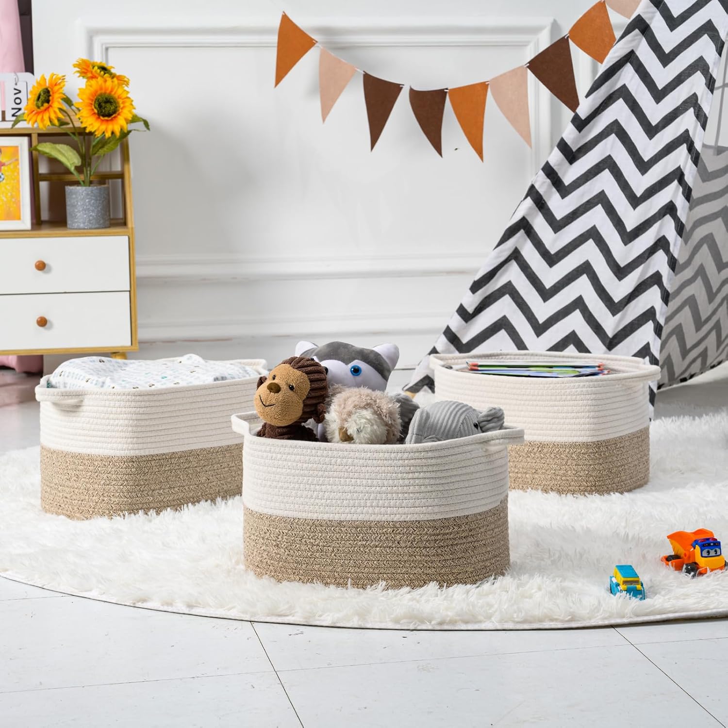 Hnyqql Cesto Portaoggetti in Corda di Cotone 3 Pezzi - immagine 4