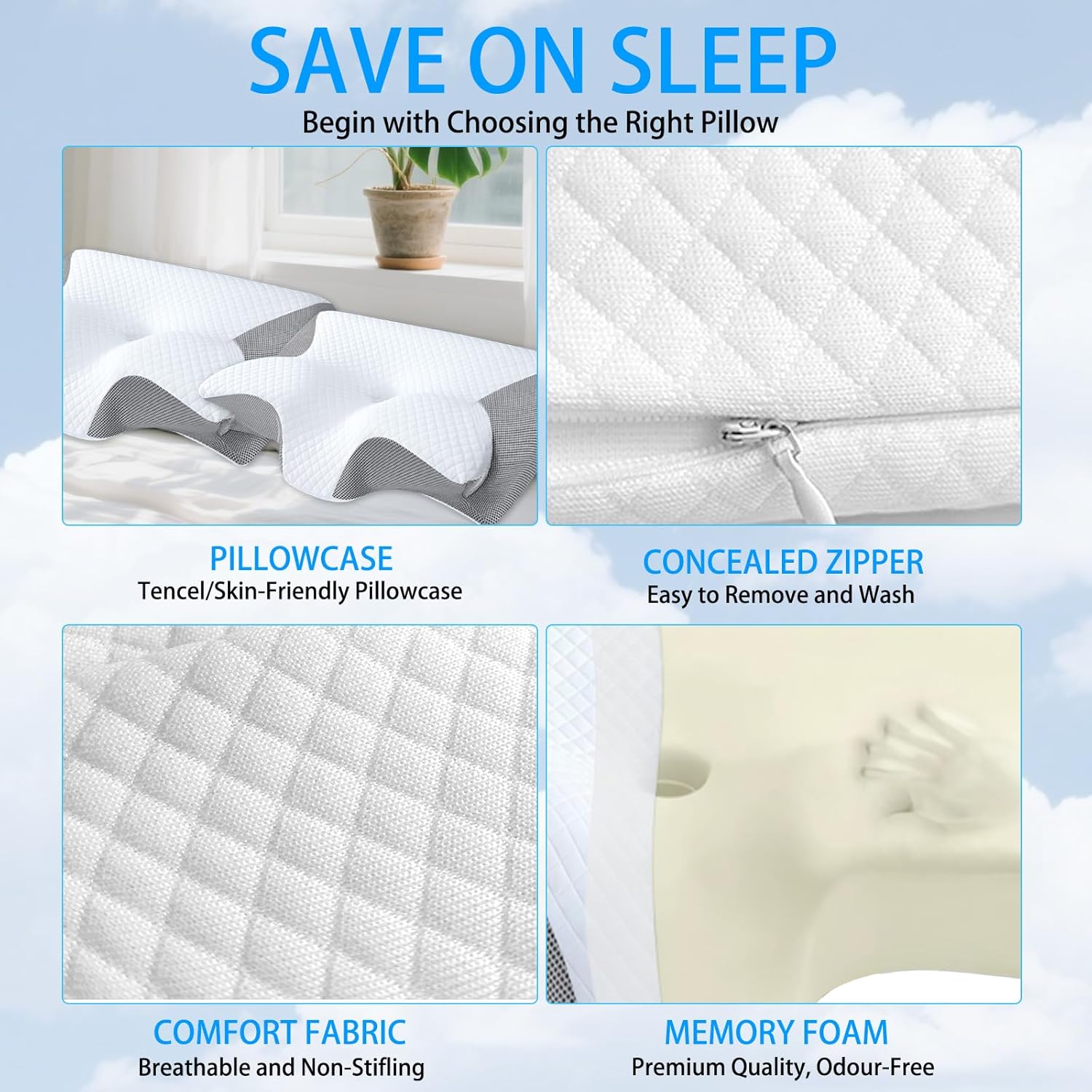 Cuscini Cervicali 2 in 1 Memory Foam, Bianco-grigio - immagine 6