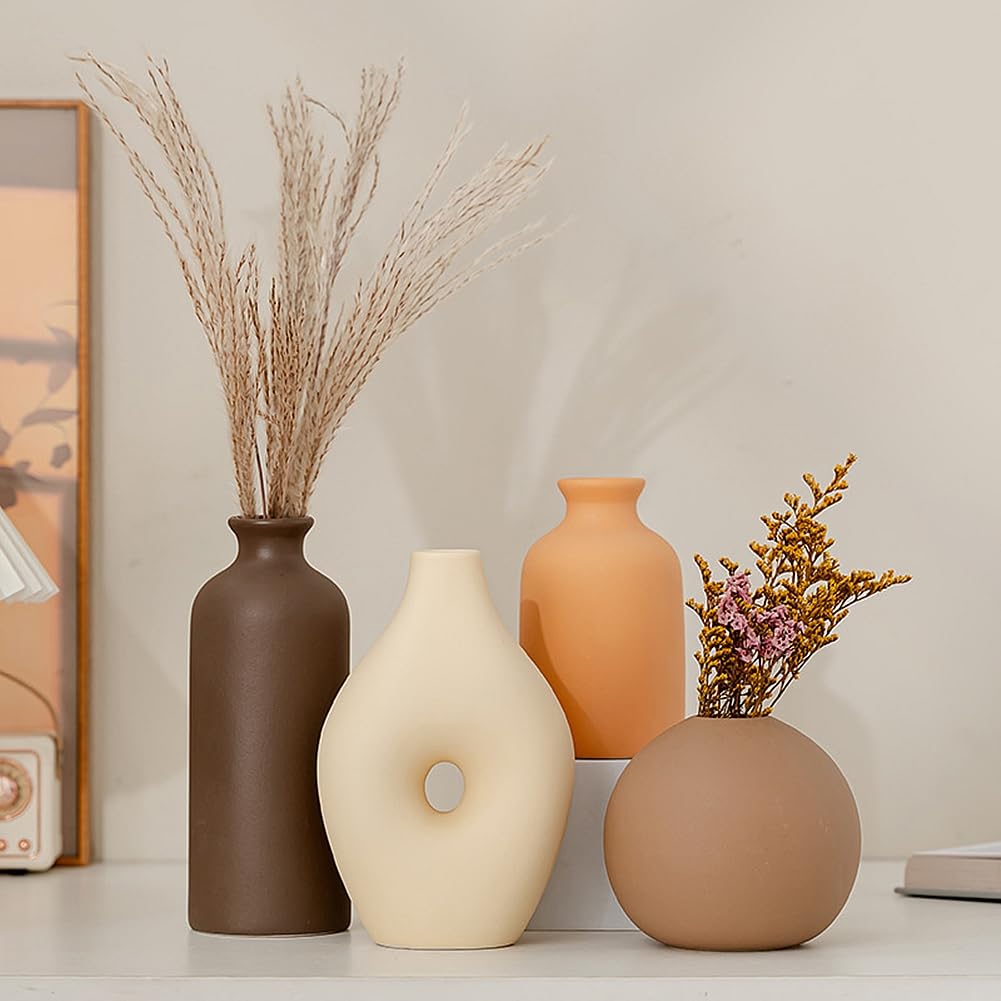 Set 4 Vasi in Ceramica Decorativi per Erba di Pampa