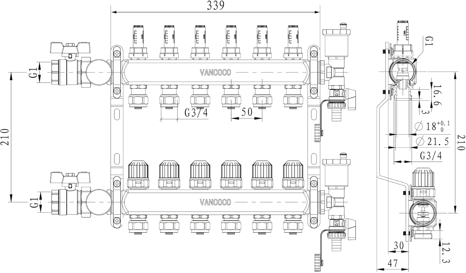 VANCOCO Collettore di Calore Radiante 6 Circuiti - immagine 2