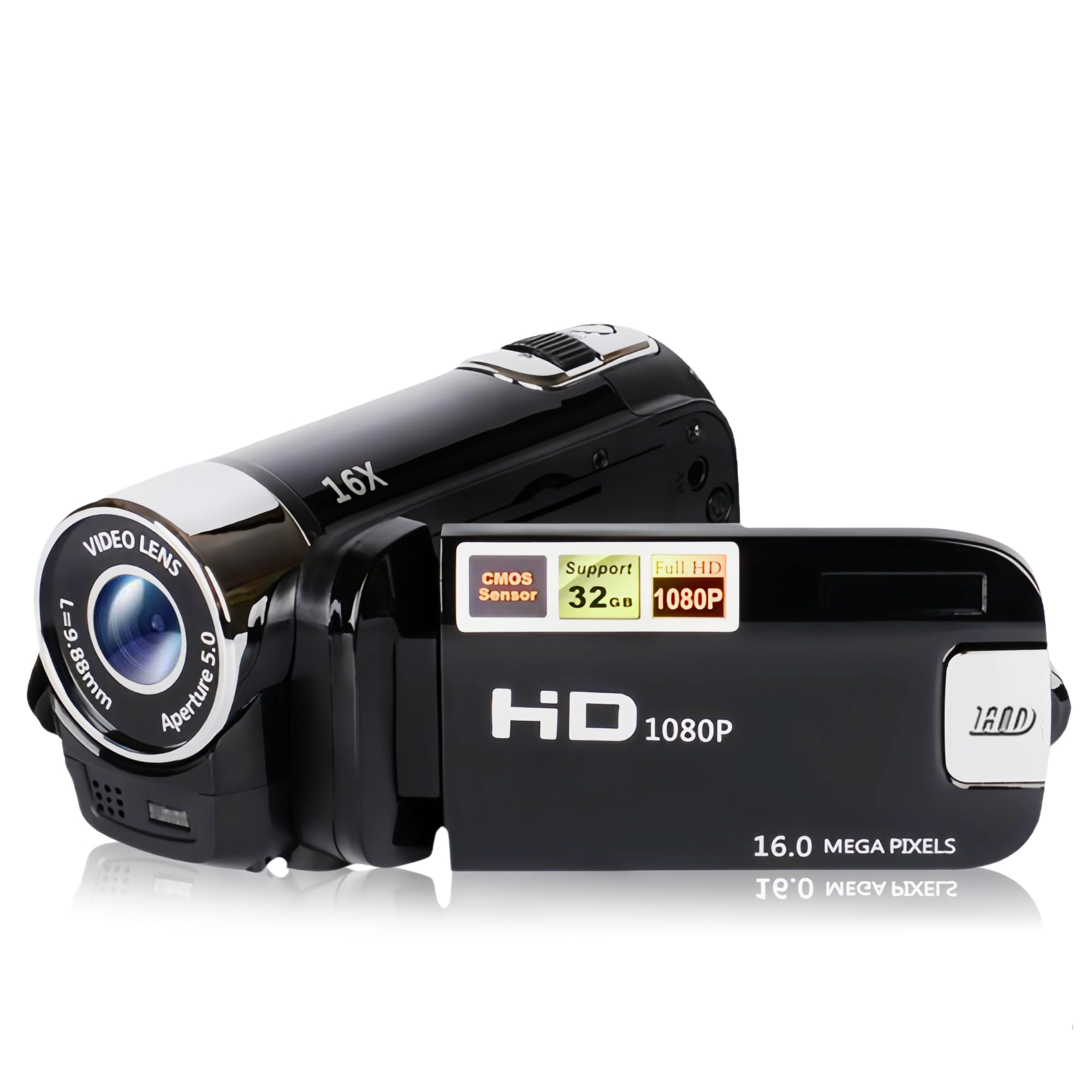 Videocamera Full HD 1080P 16MP con Schermo Ruotabile, Black