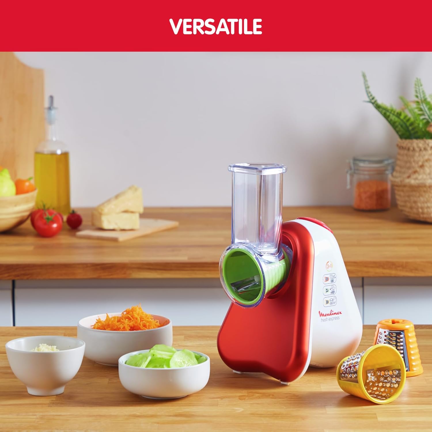 Moulinex Fresh Express 3 in 1 - Affettatutto 200W, Rosso - immagine 2