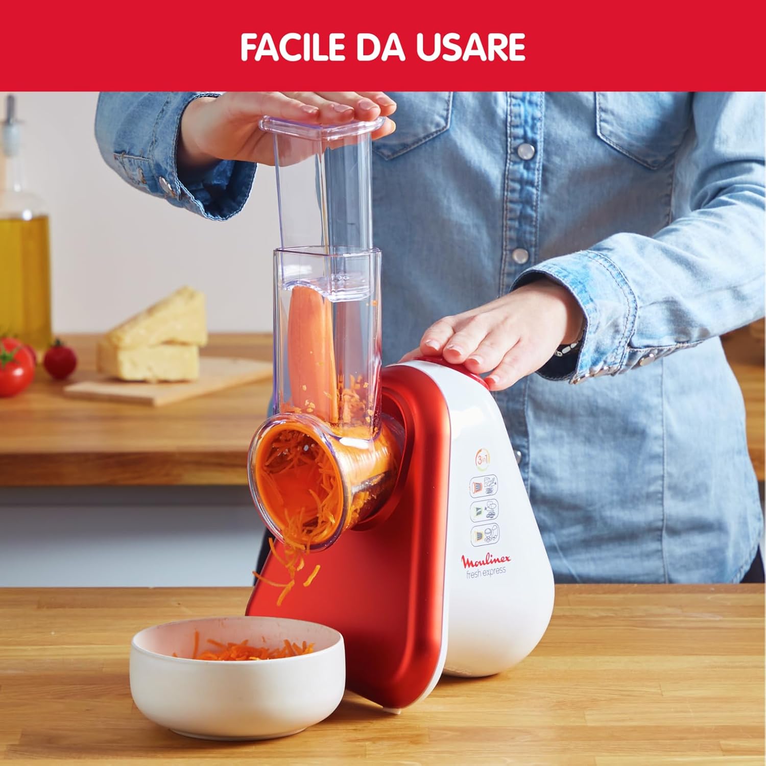 Moulinex Fresh Express 3 in 1 - Affettatutto 200W, Rosso - immagine 3