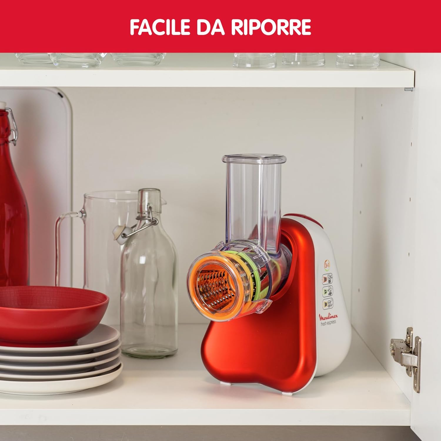 Moulinex Fresh Express 3 in 1 - Affettatutto 200W, Rosso - immagine 4
