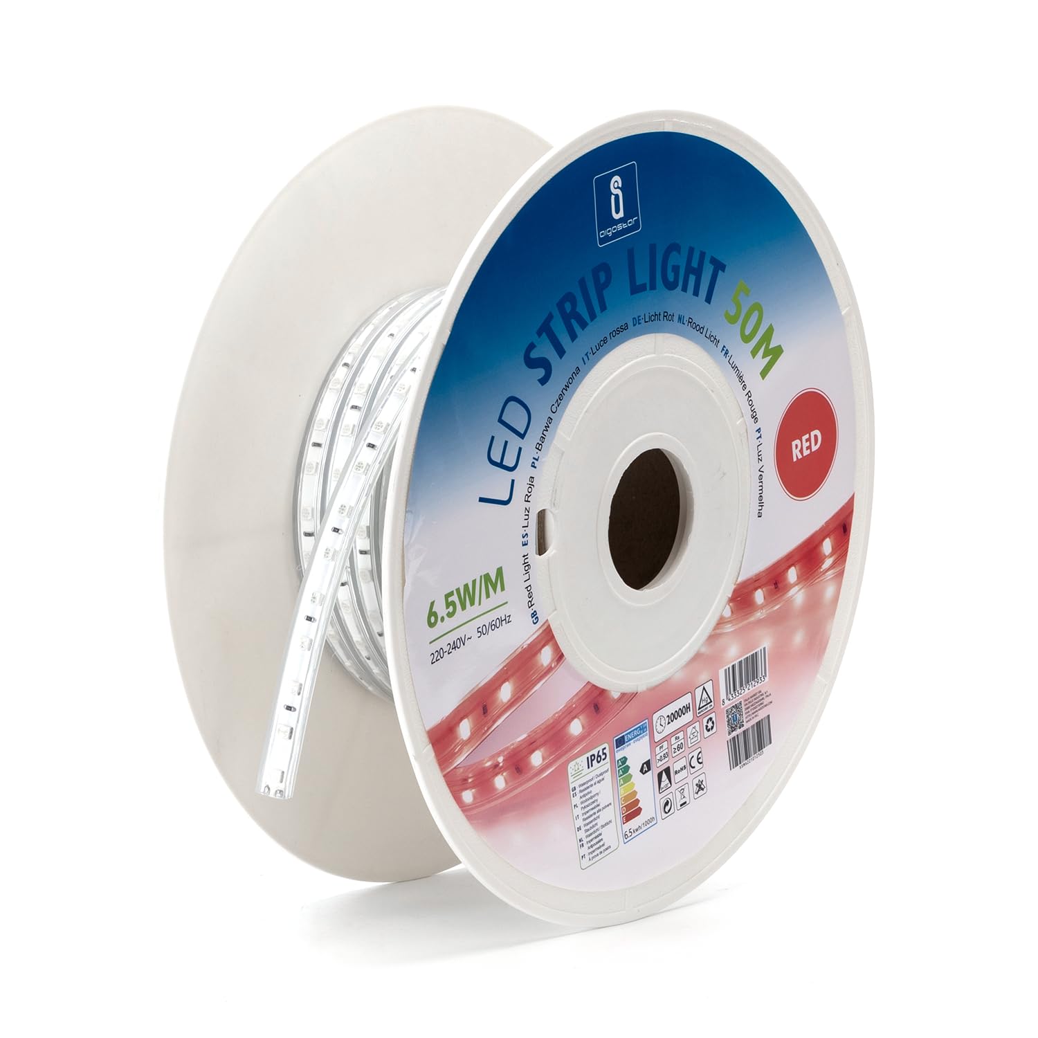 Voltshine Banda LED Rossa 50m 10mm con Circuito Integrato