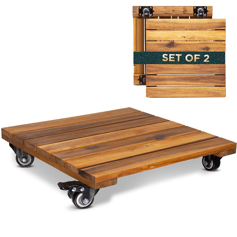IDZO Fioriera Rotonda Caddies-14, Legno, Teak Dorato, 38,1 x 35,6 x 8,1 cm